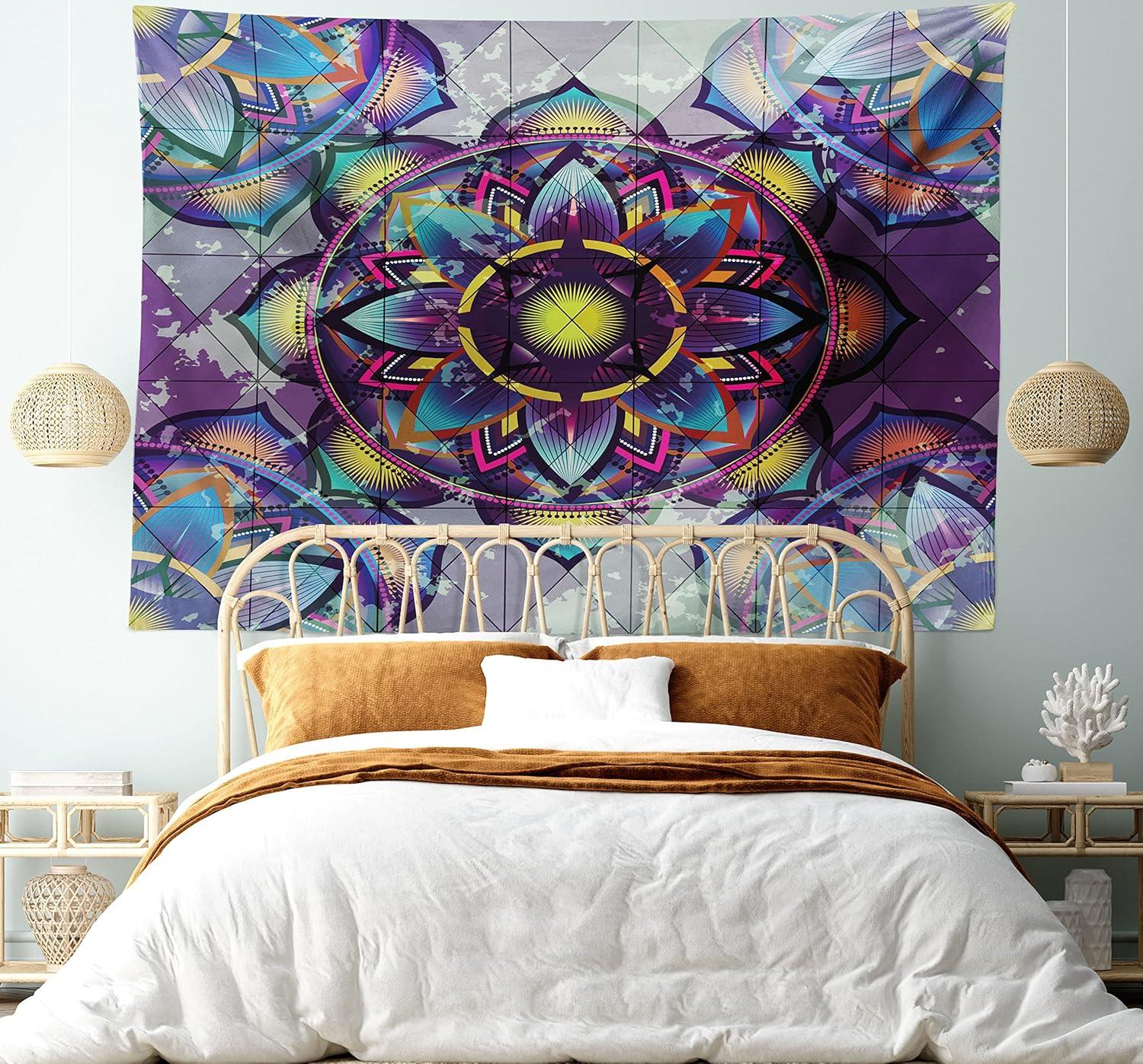 imageAmbesonne Rustic Tapestry Close Line of Poppy Petals Field Meadow Summer Holiday Sun Plant Floral Theme Wide Wall Hanging for Bedroom Living Room Dorm 60quot X 40quot Orange BrownLilac Blue
