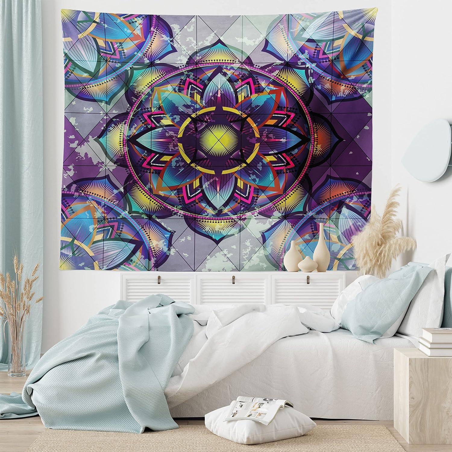 imageAmbesonne Rustic Tapestry Close Line of Poppy Petals Field Meadow Summer Holiday Sun Plant Floral Theme Wide Wall Hanging for Bedroom Living Room Dorm 60quot X 40quot Orange BrownYellow Purple