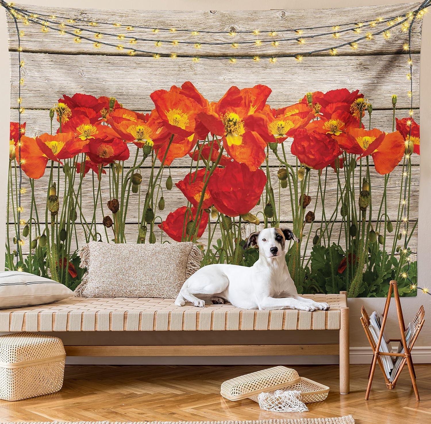imageAmbesonne Rustic Tapestry Close Line of Poppy Petals Field Meadow Summer Holiday Sun Plant Floral Theme Wide Wall Hanging for Bedroom Living Room Dorm 60quot X 40quot Orange BrownDark Violet