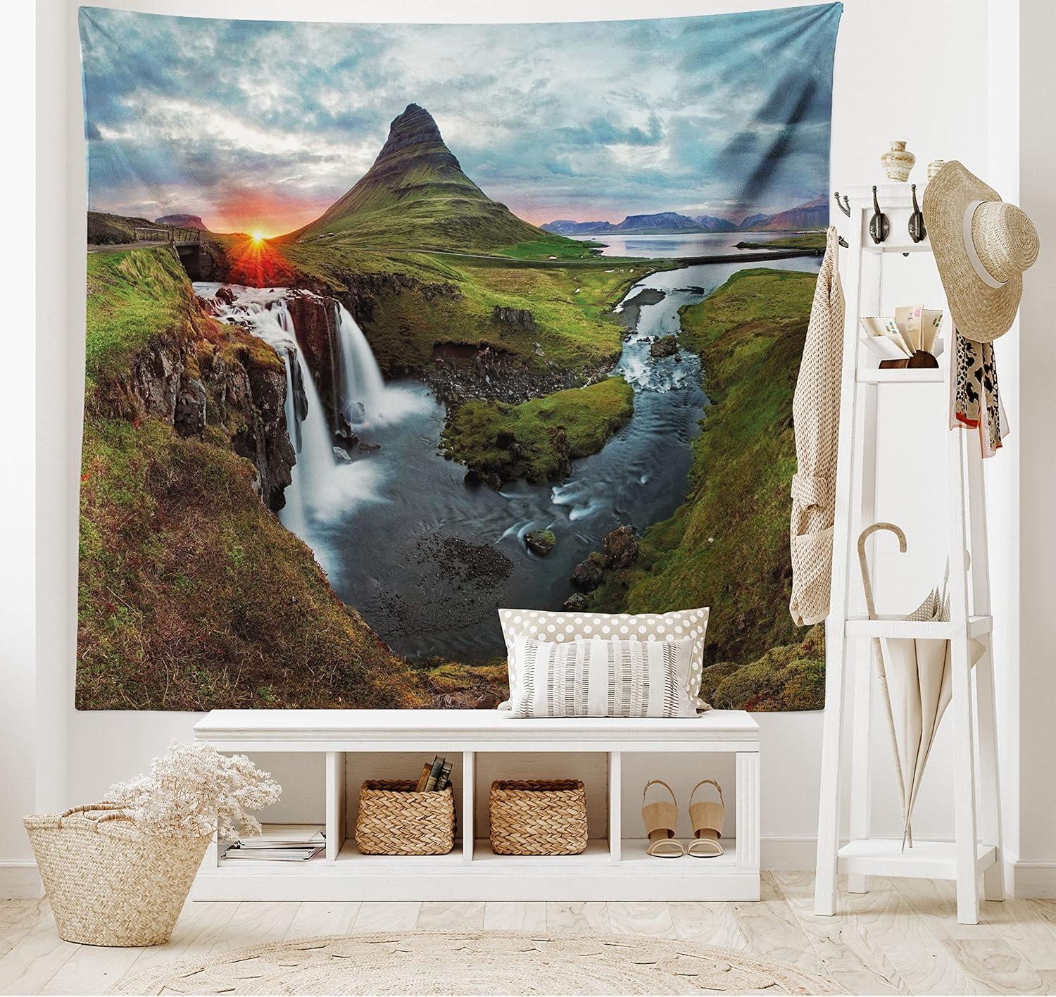 imageAmbesonne Rustic Tapestry Close Line of Poppy Petals Field Meadow Summer Holiday Sun Plant Floral Theme Wide Wall Hanging for Bedroom Living Room Dorm 60quot X 40quot Orange BrownGreen Pink