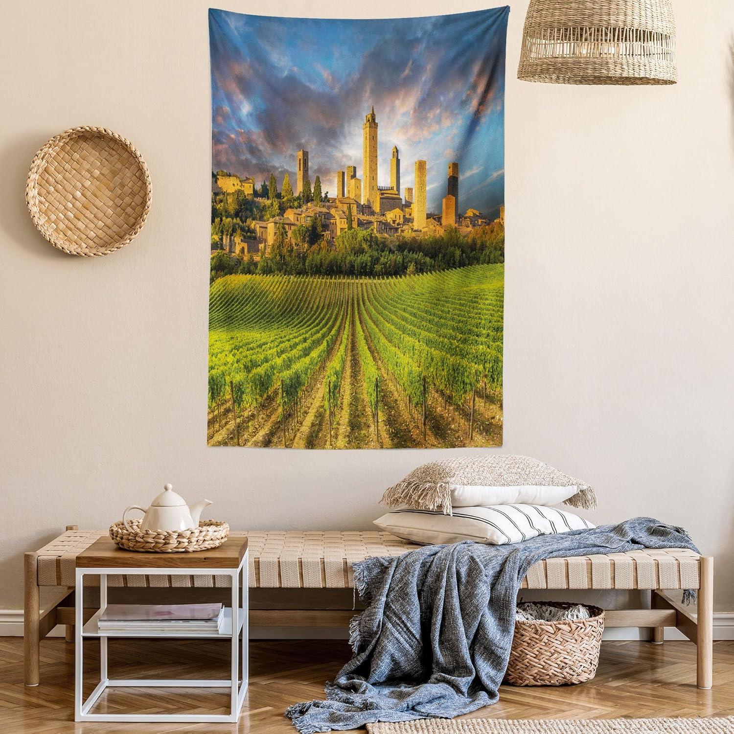 imageAmbesonne Rustic Tapestry Close Line of Poppy Petals Field Meadow Summer Holiday Sun Plant Floral Theme Wide Wall Hanging for Bedroom Living Room Dorm 60quot X 40quot Orange BrownGreen Apricot Blue