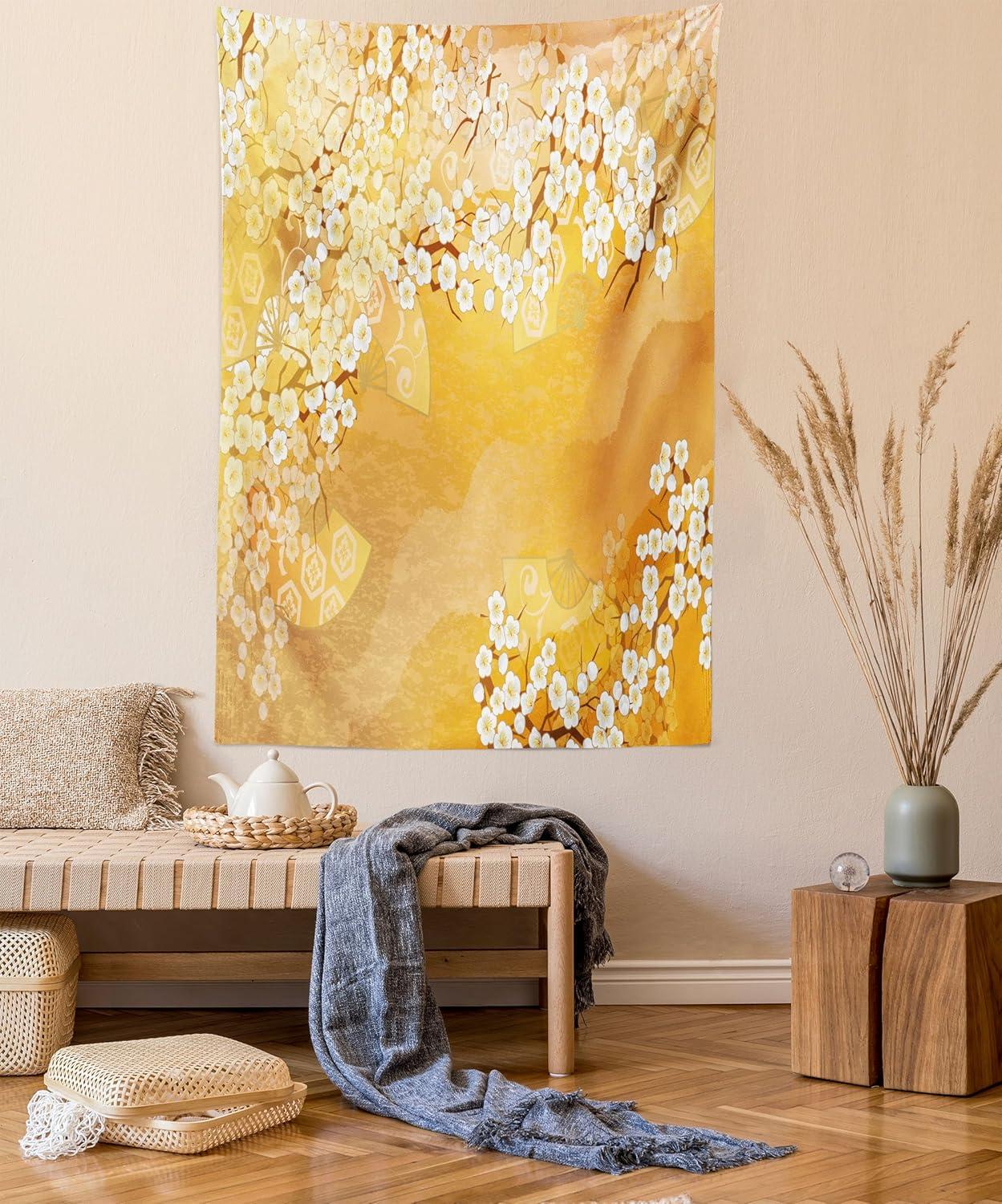 imageAmbesonne Rustic Tapestry Close Line of Poppy Petals Field Meadow Summer Holiday Sun Plant Floral Theme Wide Wall Hanging for Bedroom Living Room Dorm 60quot X 40quot Orange BrownMarigold and Cream