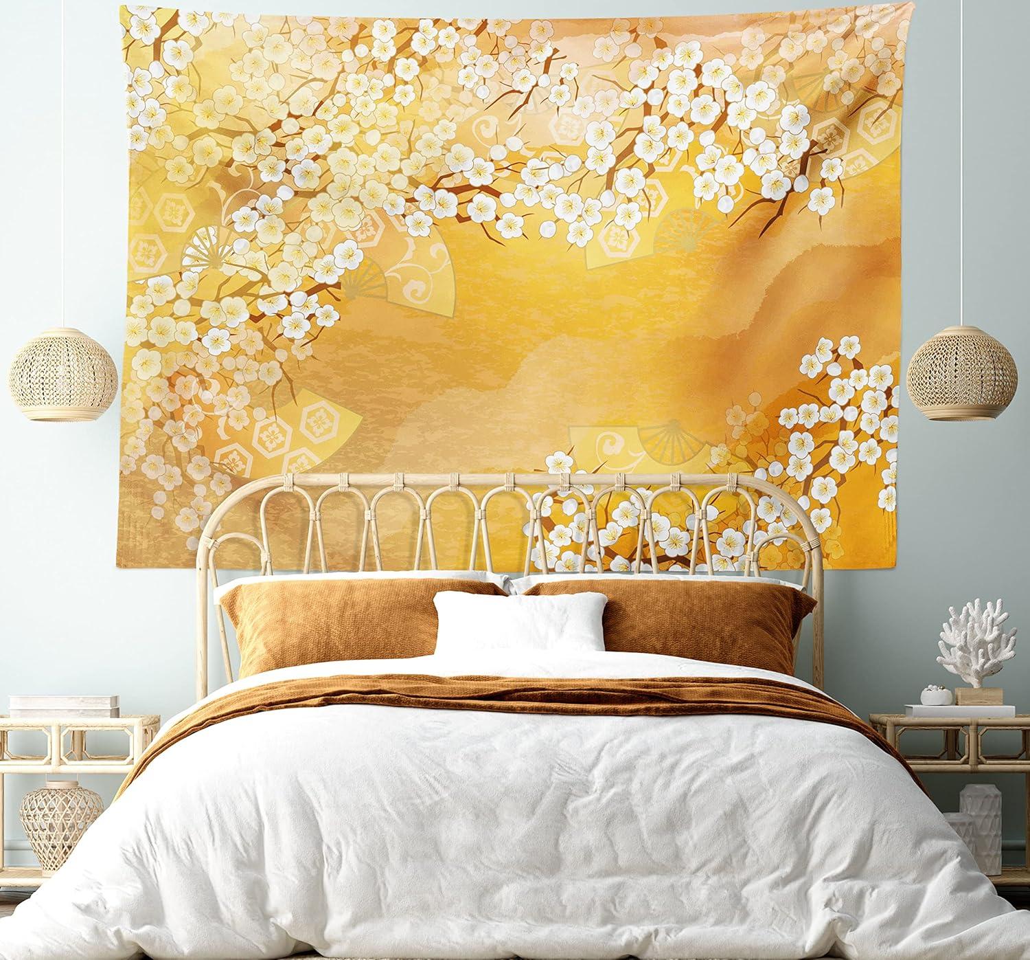 imageAmbesonne Rustic Tapestry Close Line of Poppy Petals Field Meadow Summer Holiday Sun Plant Floral Theme Wide Wall Hanging for Bedroom Living Room Dorm 60quot X 40quot Orange BrownMarigold and Cream