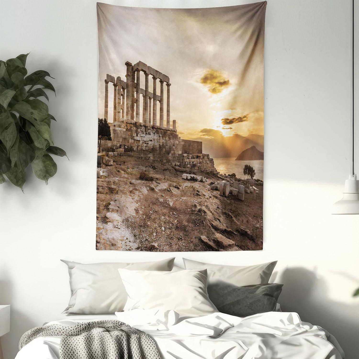 imageAmbesonne Rustic Tapestry Close Line of Poppy Petals Field Meadow Summer Holiday Sun Plant Floral Theme Wide Wall Hanging for Bedroom Living Room Dorm 60quot X 40quot Orange BrownBeige Taupe