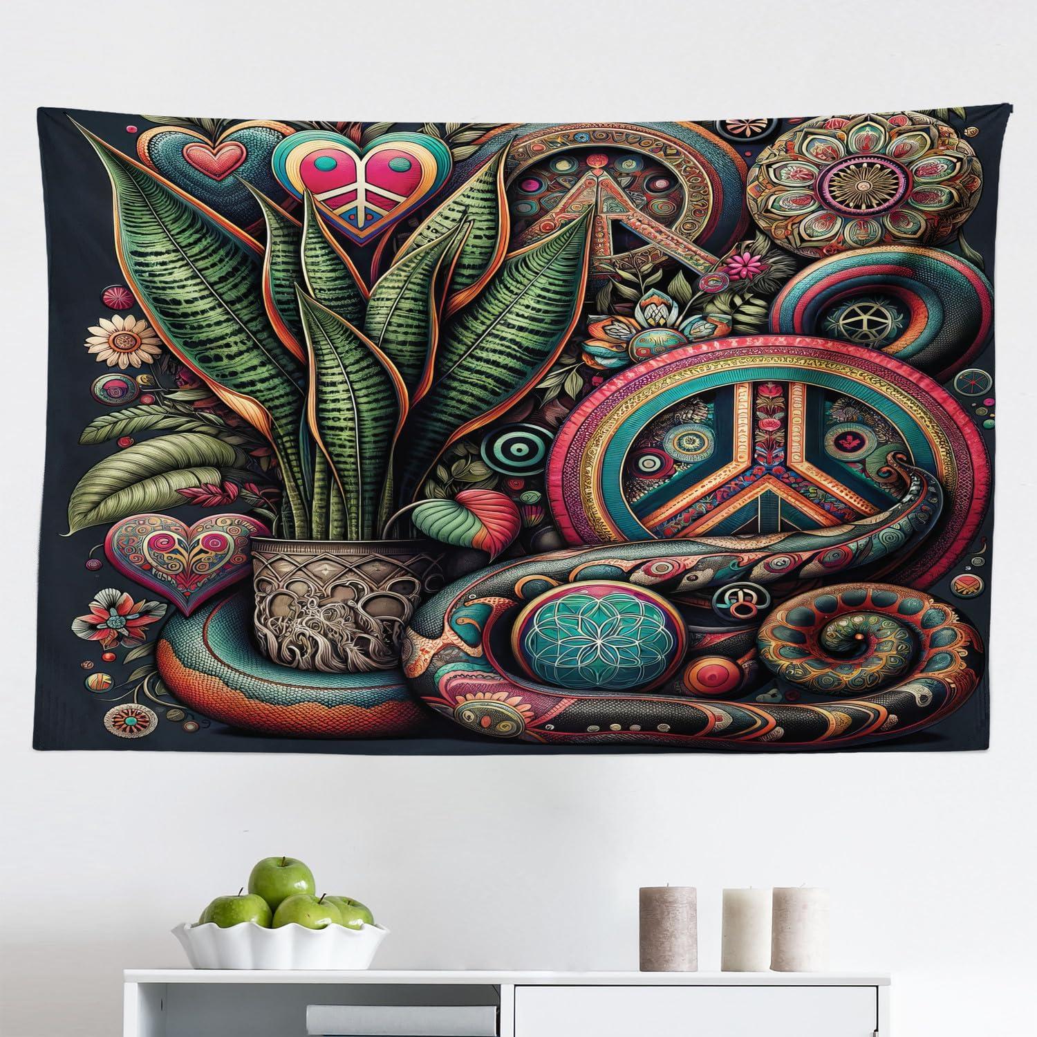 imageAmbesonne Rustic Tapestry Close Line of Poppy Petals Field Meadow Summer Holiday Sun Plant Floral Theme Wide Wall Hanging for Bedroom Living Room Dorm 60quot X 40quot Orange BrownFern Green Teal Dark Pink
