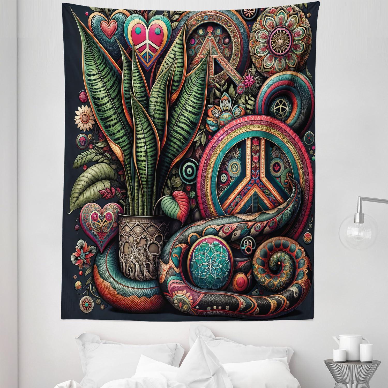 imageAmbesonne Rustic Tapestry Close Line of Poppy Petals Field Meadow Summer Holiday Sun Plant Floral Theme Wide Wall Hanging for Bedroom Living Room Dorm 60quot X 40quot Orange BrownFern Green Teal Dark Pink