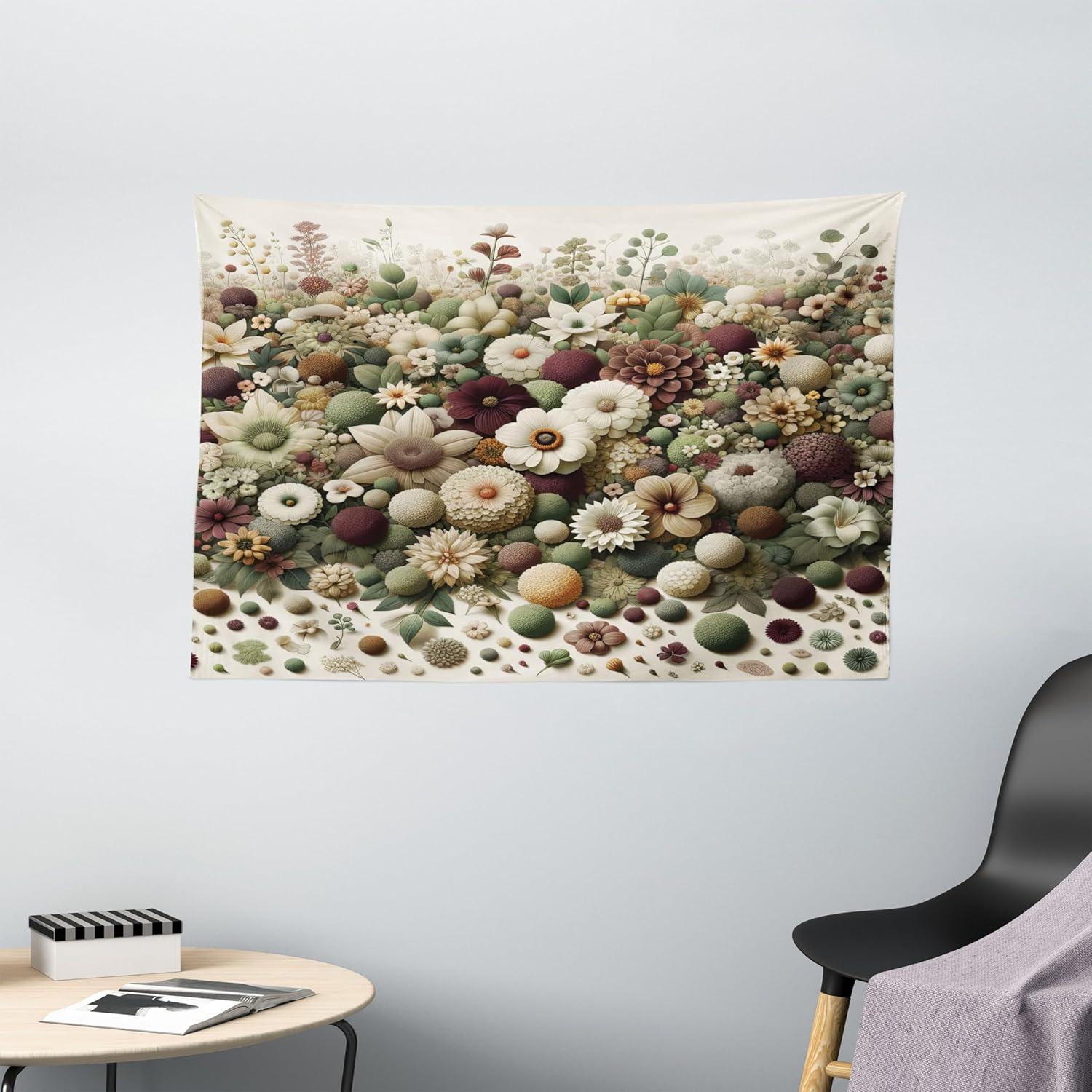 imageAmbesonne Rustic Tapestry Close Line of Poppy Petals Field Meadow Summer Holiday Sun Plant Floral Theme Wide Wall Hanging for Bedroom Living Room Dorm 60quot X 40quot Orange BrownPale Green Dried Rose