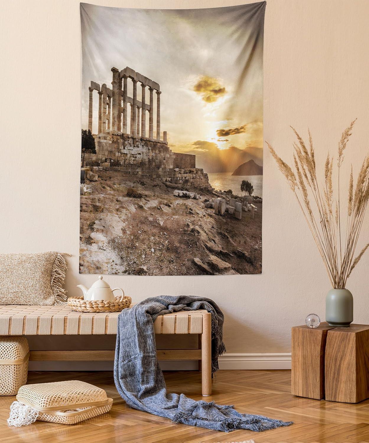 imageAmbesonne Rustic Tapestry Close Line of Poppy Petals Field Meadow Summer Holiday Sun Plant Floral Theme Wide Wall Hanging for Bedroom Living Room Dorm 60quot X 40quot Orange BrownBeige Taupe