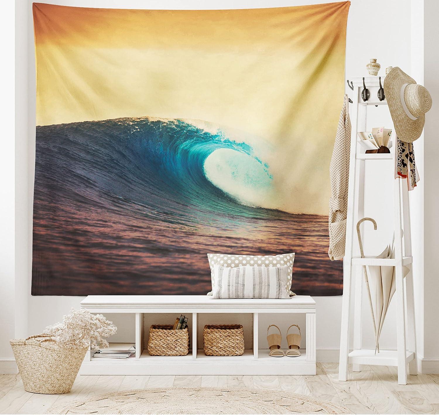 imageAmbesonne Rustic Tapestry Close Line of Poppy Petals Field Meadow Summer Holiday Sun Plant Floral Theme Wide Wall Hanging for Bedroom Living Room Dorm 60quot X 40quot Orange BrownTurquoise Yellow Brown