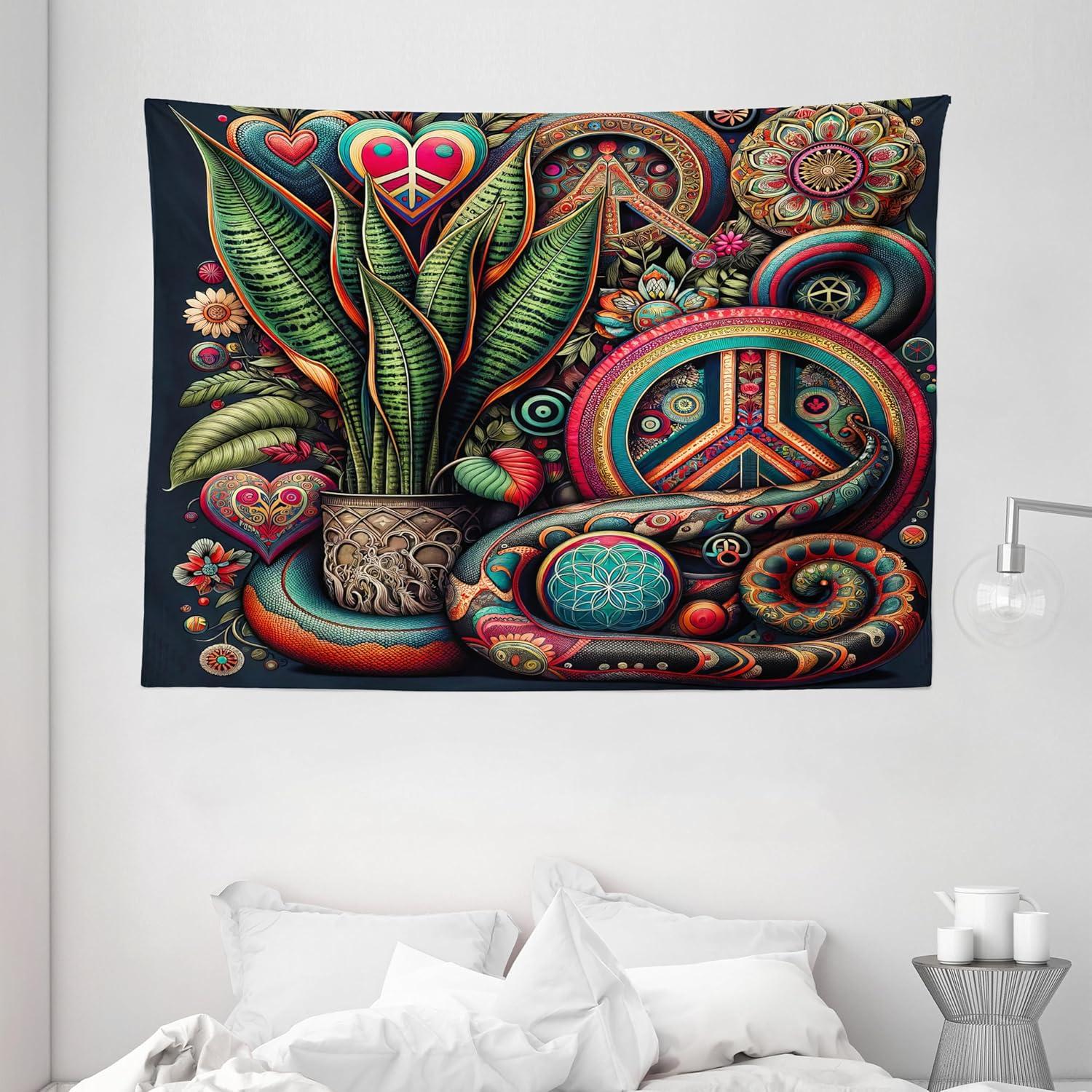 imageAmbesonne Rustic Tapestry Close Line of Poppy Petals Field Meadow Summer Holiday Sun Plant Floral Theme Wide Wall Hanging for Bedroom Living Room Dorm 60quot X 40quot Orange BrownFern Green Teal Dark Pink