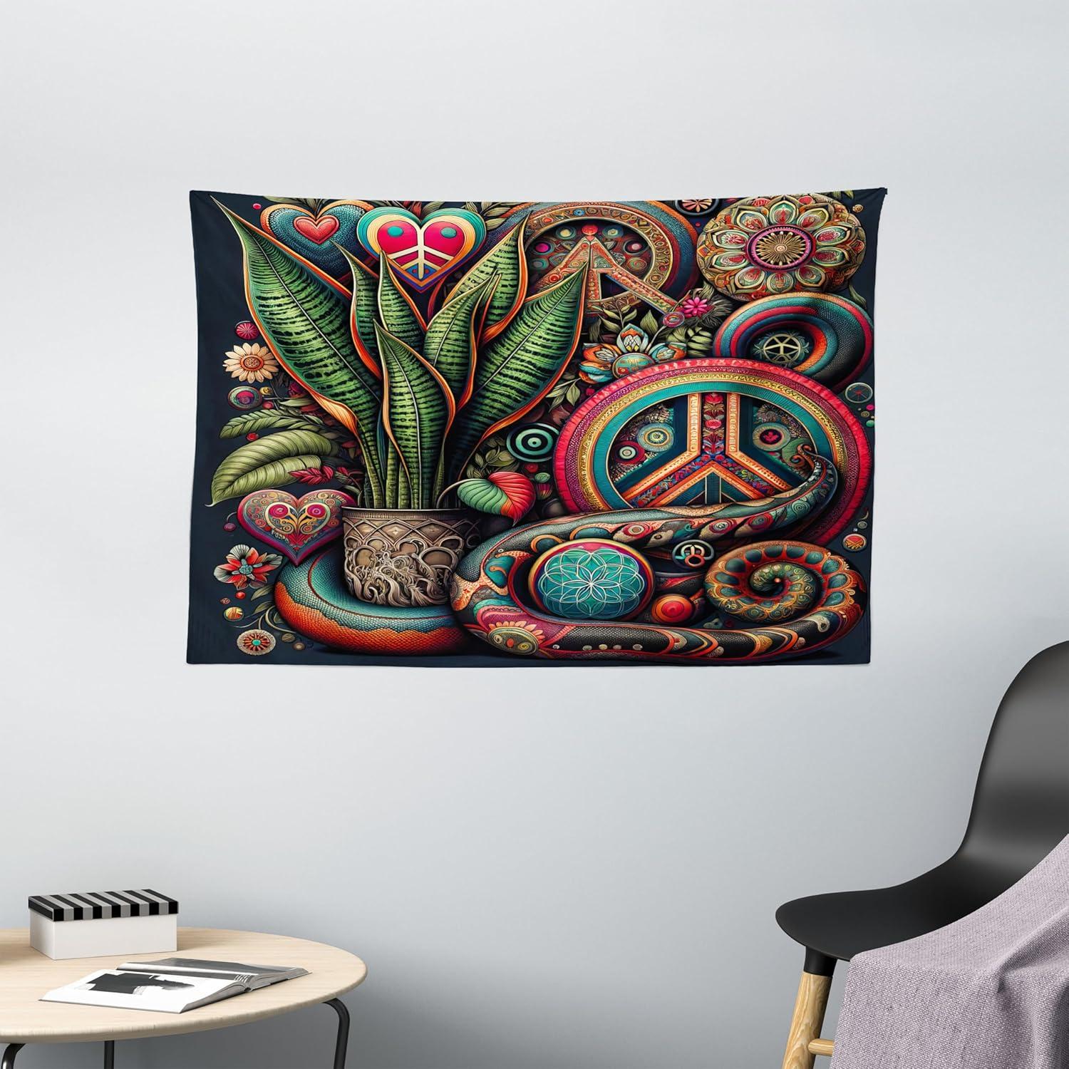 imageAmbesonne Rustic Tapestry Close Line of Poppy Petals Field Meadow Summer Holiday Sun Plant Floral Theme Wide Wall Hanging for Bedroom Living Room Dorm 60quot X 40quot Orange BrownFern Green Teal Dark Pink