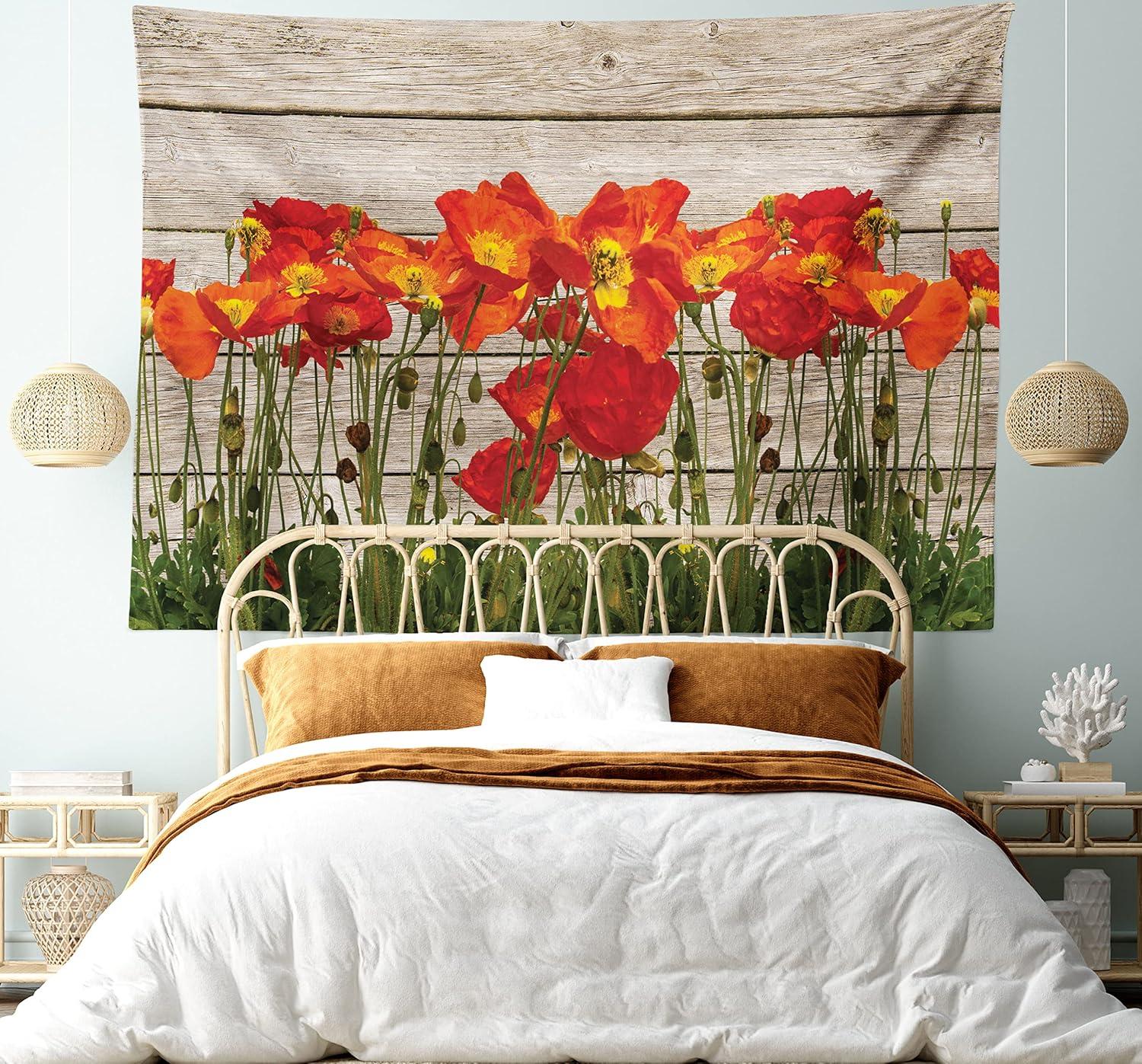 imageAmbesonne Rustic Tapestry Close Line of Poppy Petals Field Meadow Summer Holiday Sun Plant Floral Theme Wide Wall Hanging for Bedroom Living Room Dorm 60quot X 40quot Orange BrownDark Violet