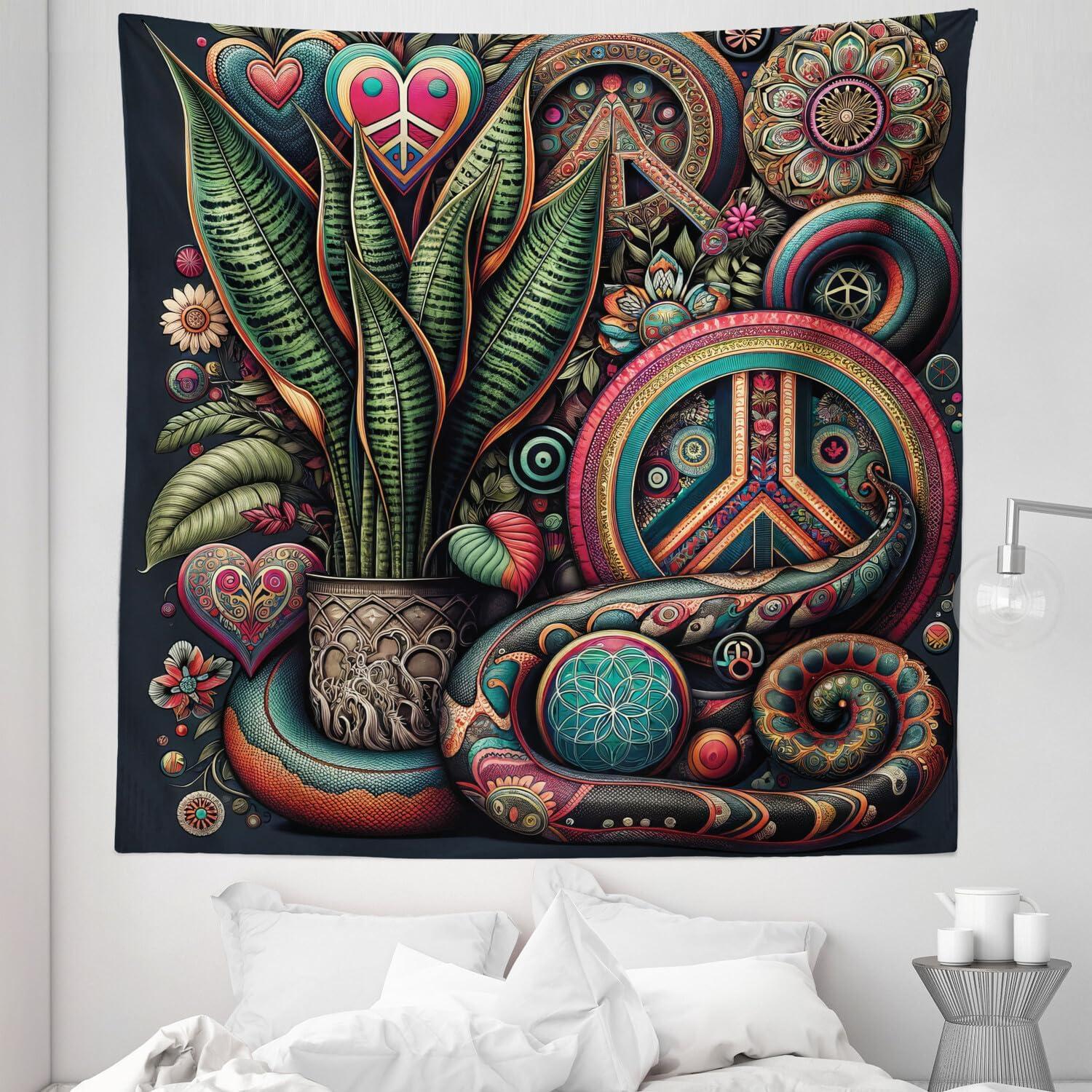 imageAmbesonne Rustic Tapestry Close Line of Poppy Petals Field Meadow Summer Holiday Sun Plant Floral Theme Wide Wall Hanging for Bedroom Living Room Dorm 60quot X 40quot Orange BrownFern Green Teal Dark Pink