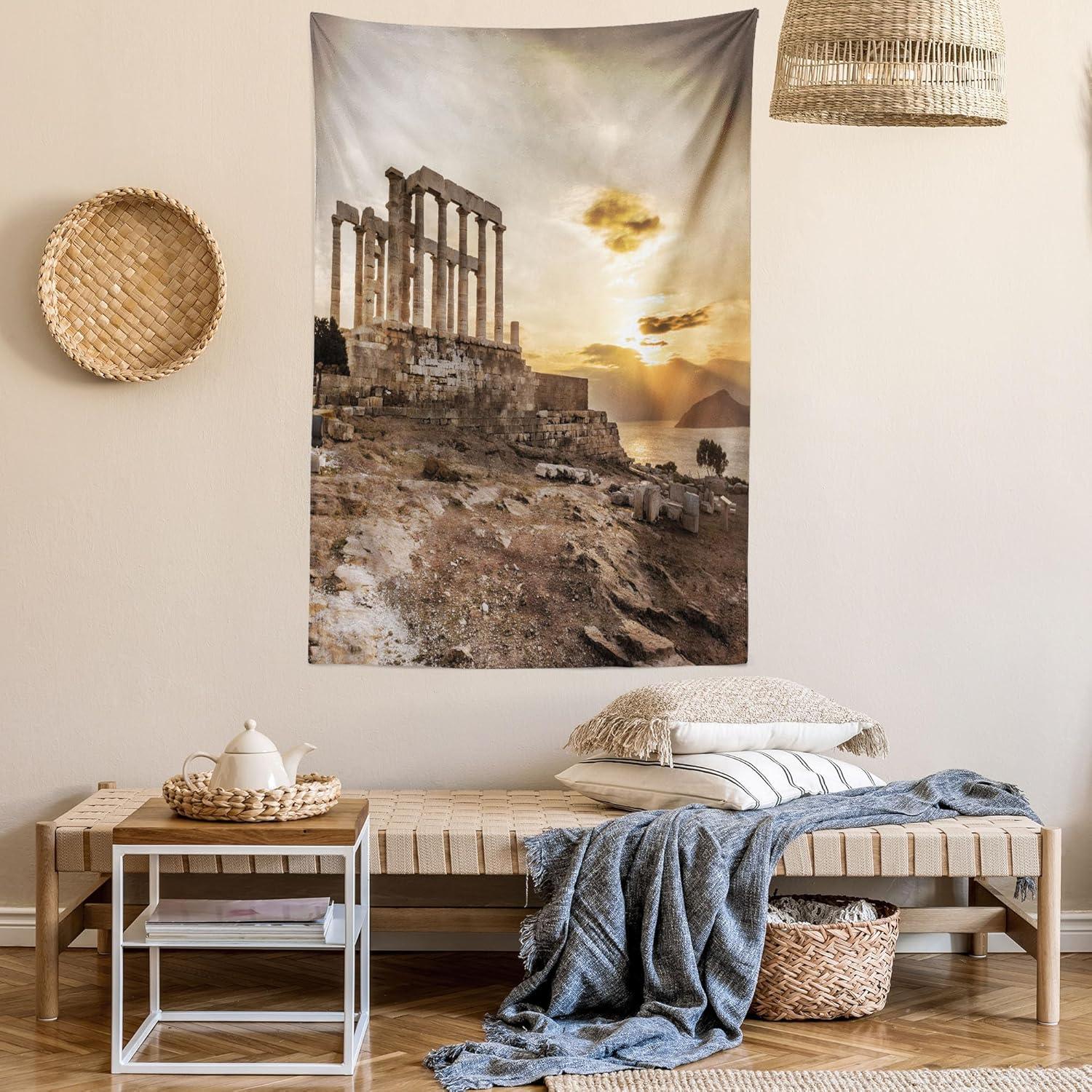 imageAmbesonne Rustic Tapestry Close Line of Poppy Petals Field Meadow Summer Holiday Sun Plant Floral Theme Wide Wall Hanging for Bedroom Living Room Dorm 60quot X 40quot Orange BrownBeige Taupe