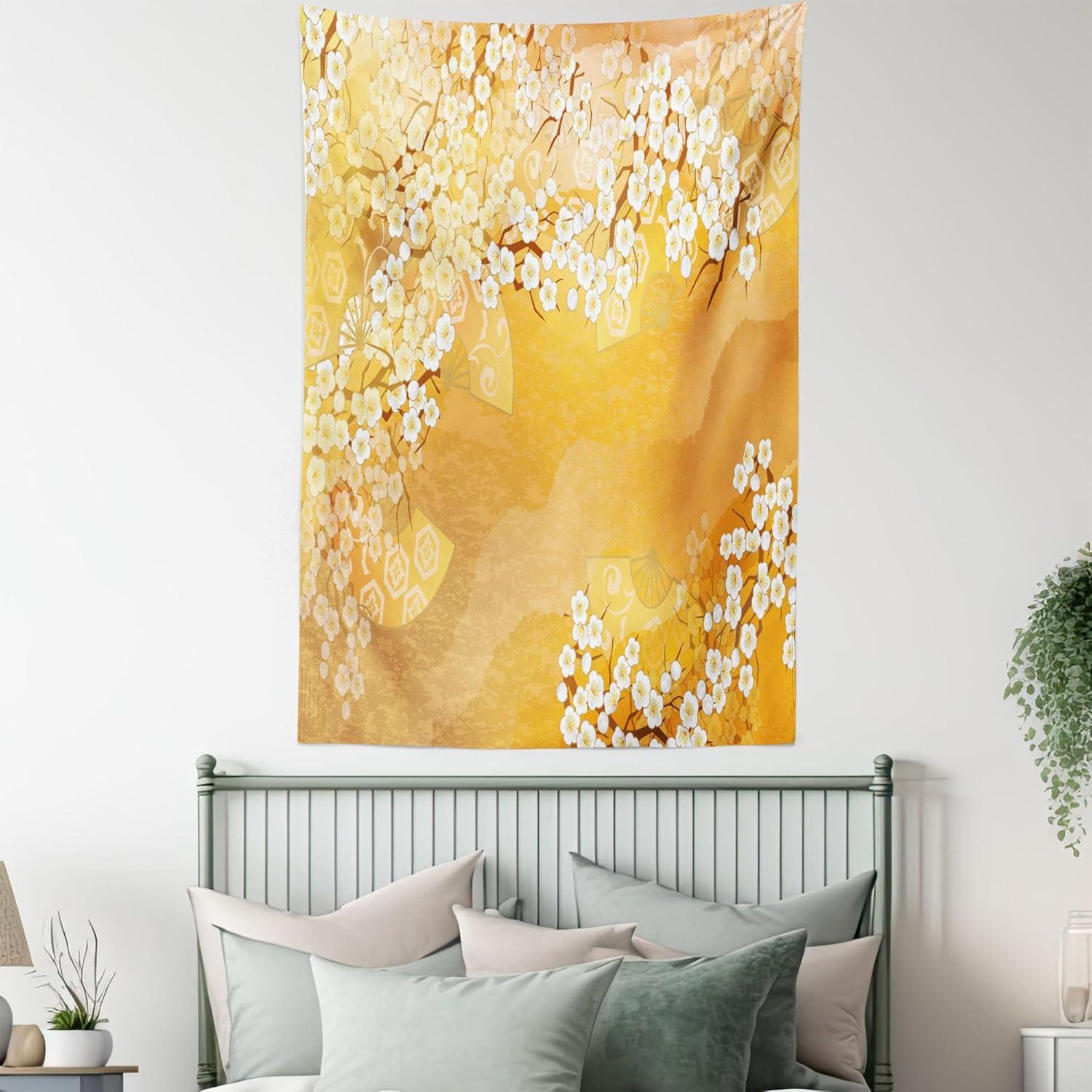 imageAmbesonne Rustic Tapestry Close Line of Poppy Petals Field Meadow Summer Holiday Sun Plant Floral Theme Wide Wall Hanging for Bedroom Living Room Dorm 60quot X 40quot Orange BrownMarigold and Cream