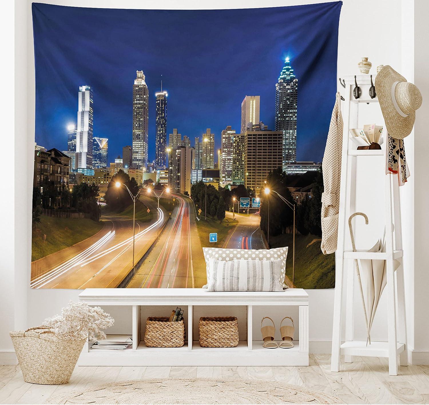 imageAmbesonne Rustic Tapestry Close Line of Poppy Petals Field Meadow Summer Holiday Sun Plant Floral Theme Wide Wall Hanging for Bedroom Living Room Dorm 60quot X 40quot Orange BrownNight Blue Camel