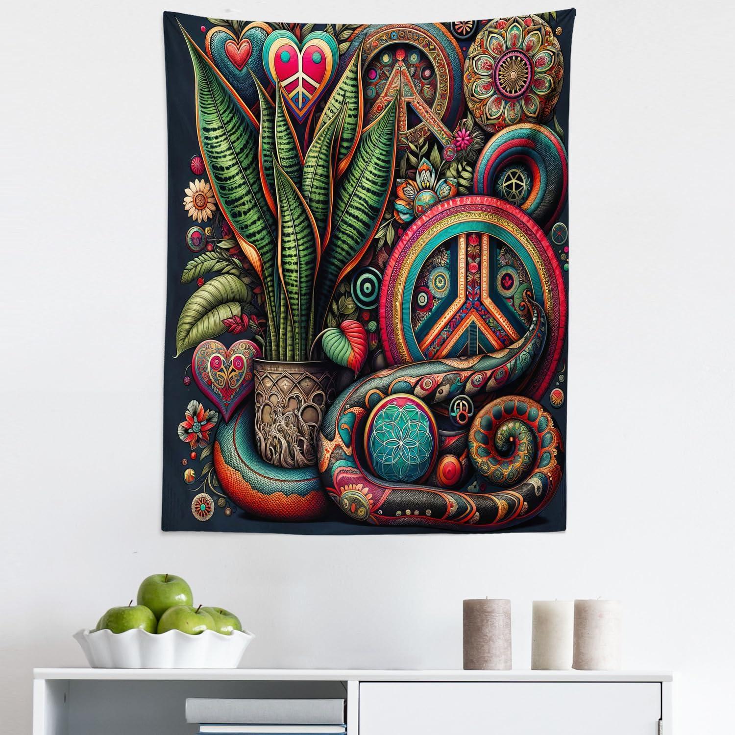imageAmbesonne Rustic Tapestry Close Line of Poppy Petals Field Meadow Summer Holiday Sun Plant Floral Theme Wide Wall Hanging for Bedroom Living Room Dorm 60quot X 40quot Orange BrownFern Green Teal Dark Pink