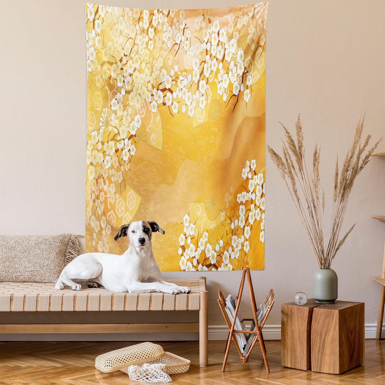 imageAmbesonne Rustic Tapestry Close Line of Poppy Petals Field Meadow Summer Holiday Sun Plant Floral Theme Wide Wall Hanging for Bedroom Living Room Dorm 60quot X 40quot Orange BrownMarigold and Cream