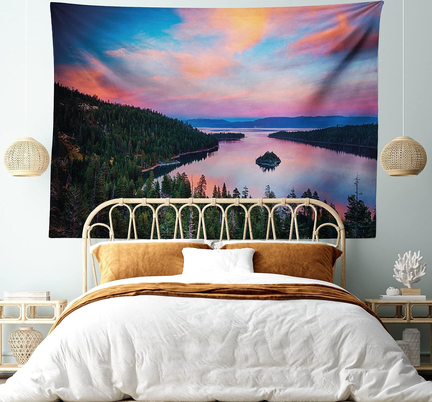 imageAmbesonne Rustic Tapestry Close Line of Poppy Petals Field Meadow Summer Holiday Sun Plant Floral Theme Wide Wall Hanging for Bedroom Living Room Dorm 60quot X 40quot Orange BrownPink Green
