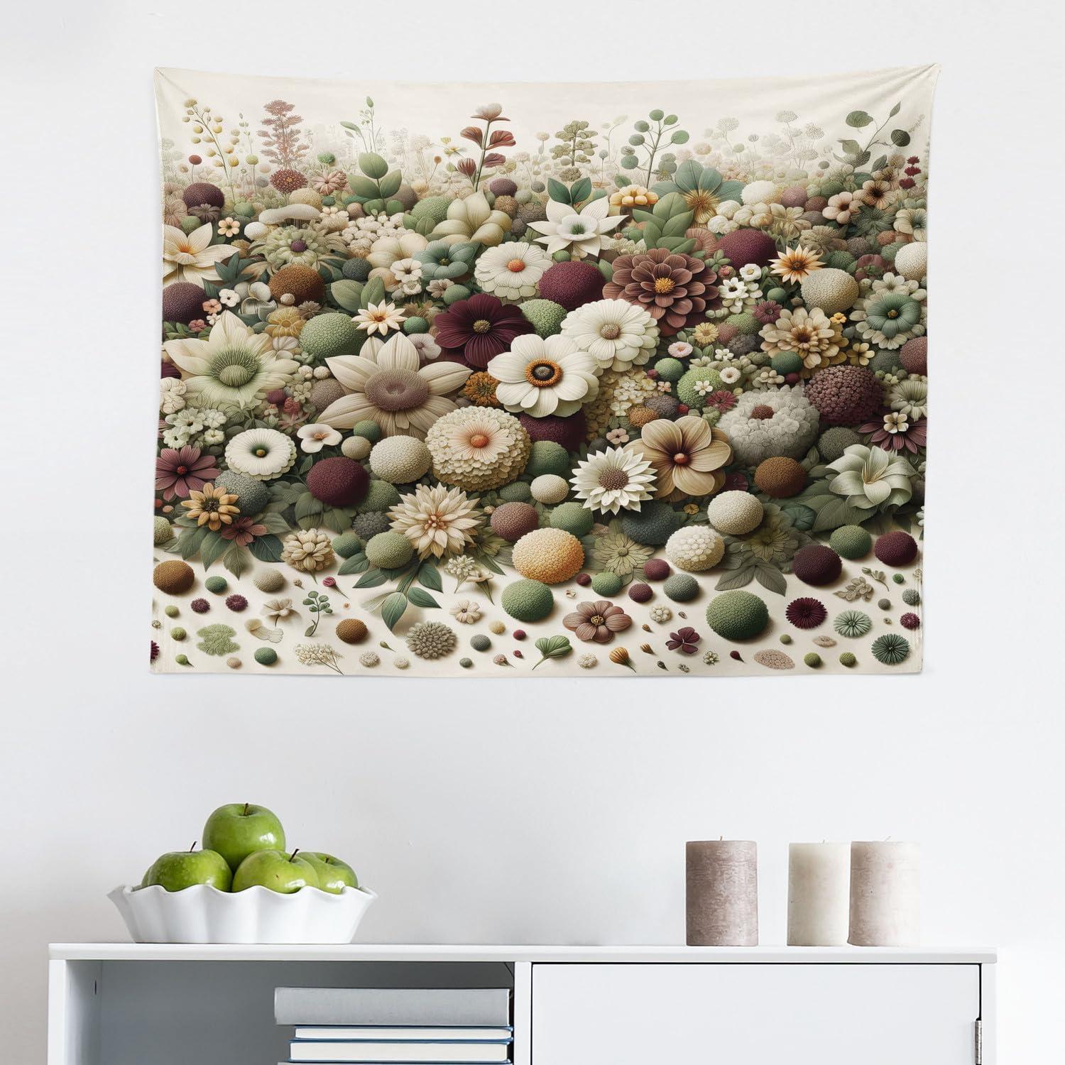 imageAmbesonne Rustic Tapestry Close Line of Poppy Petals Field Meadow Summer Holiday Sun Plant Floral Theme Wide Wall Hanging for Bedroom Living Room Dorm 60quot X 40quot Orange BrownPale Green Dried Rose