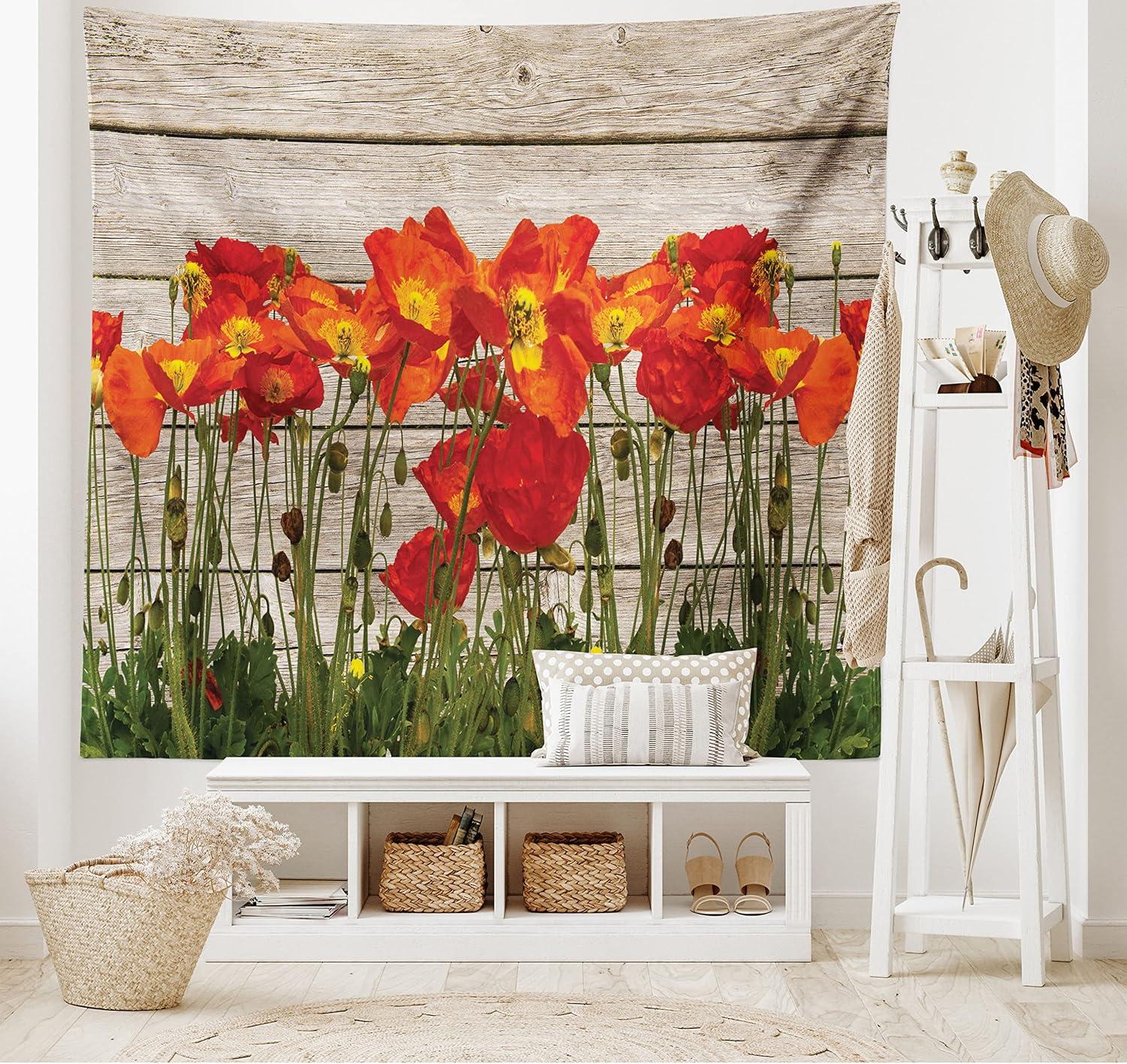 imageAmbesonne Rustic Tapestry Close Line of Poppy Petals Field Meadow Summer Holiday Sun Plant Floral Theme Wide Wall Hanging for Bedroom Living Room Dorm 60quot X 40quot Orange BrownDark Violet