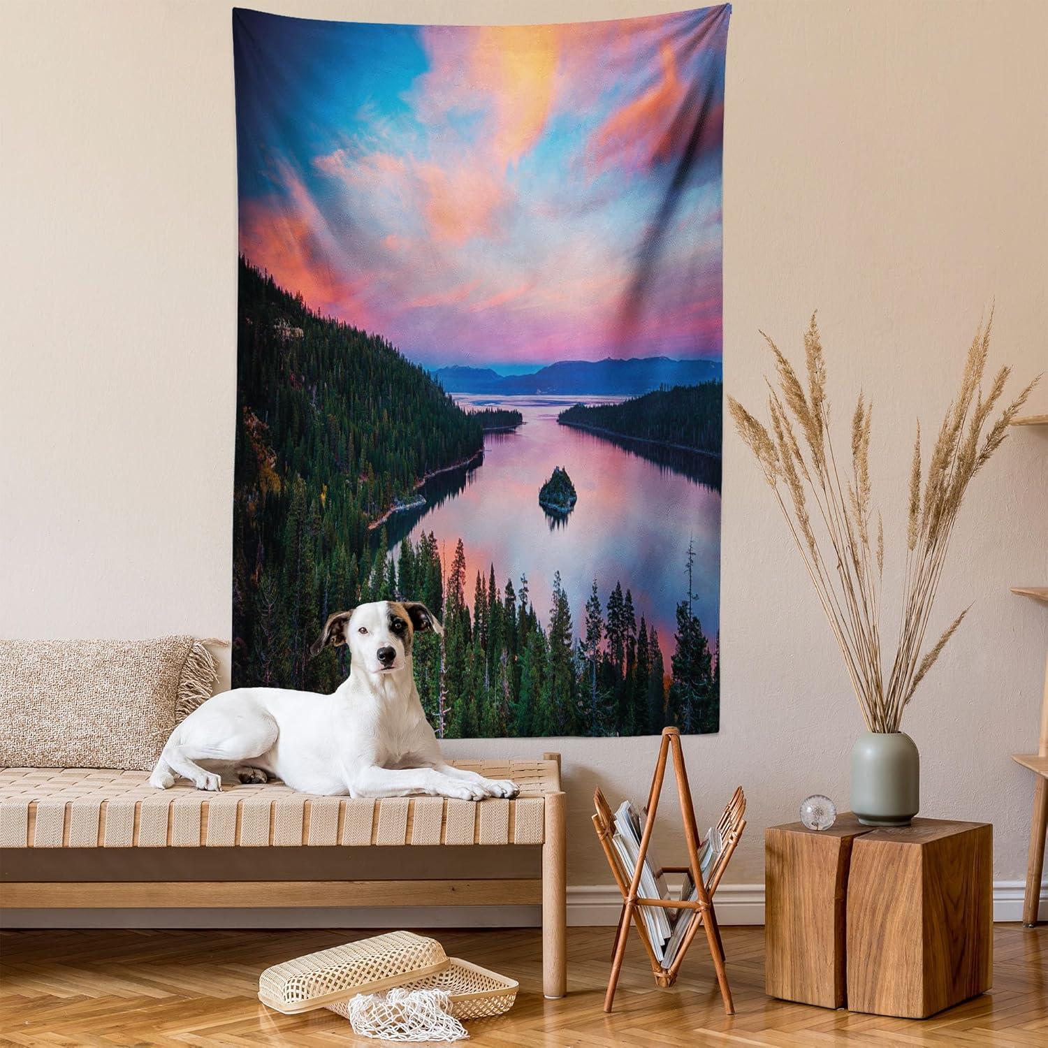 imageAmbesonne Rustic Tapestry Close Line of Poppy Petals Field Meadow Summer Holiday Sun Plant Floral Theme Wide Wall Hanging for Bedroom Living Room Dorm 60quot X 40quot Orange BrownPink Green