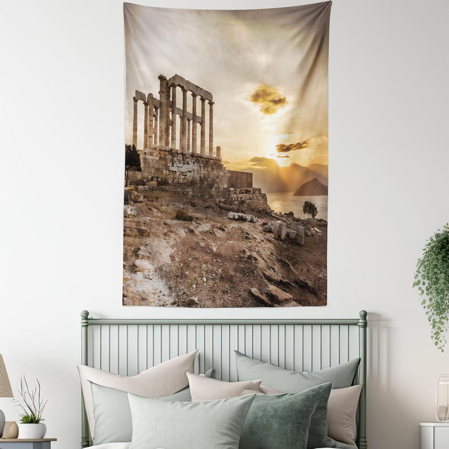 imageAmbesonne Rustic Tapestry Close Line of Poppy Petals Field Meadow Summer Holiday Sun Plant Floral Theme Wide Wall Hanging for Bedroom Living Room Dorm 60quot X 40quot Orange BrownBeige Taupe