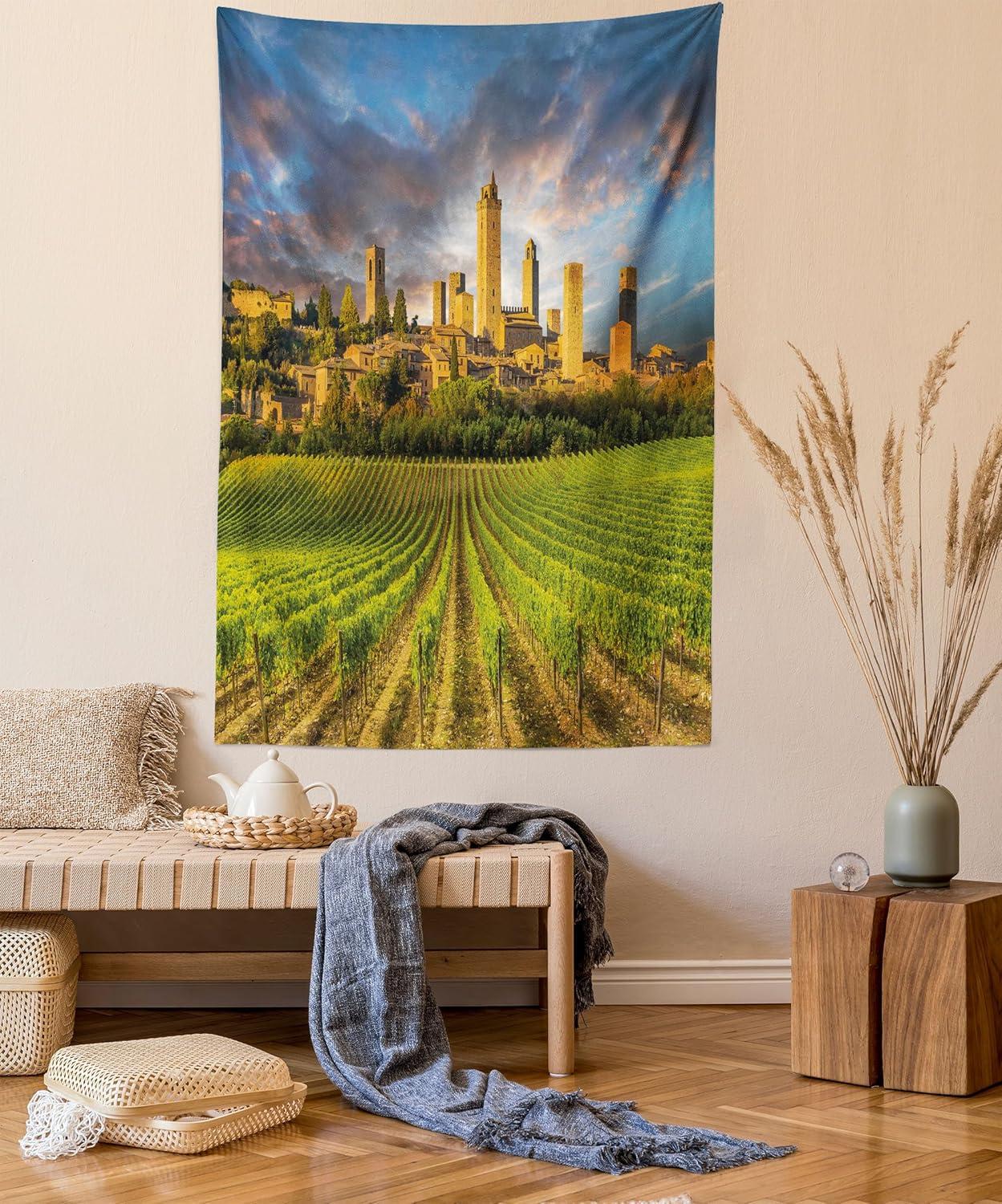 imageAmbesonne Rustic Tapestry Close Line of Poppy Petals Field Meadow Summer Holiday Sun Plant Floral Theme Wide Wall Hanging for Bedroom Living Room Dorm 60quot X 40quot Orange BrownGreen Apricot Blue