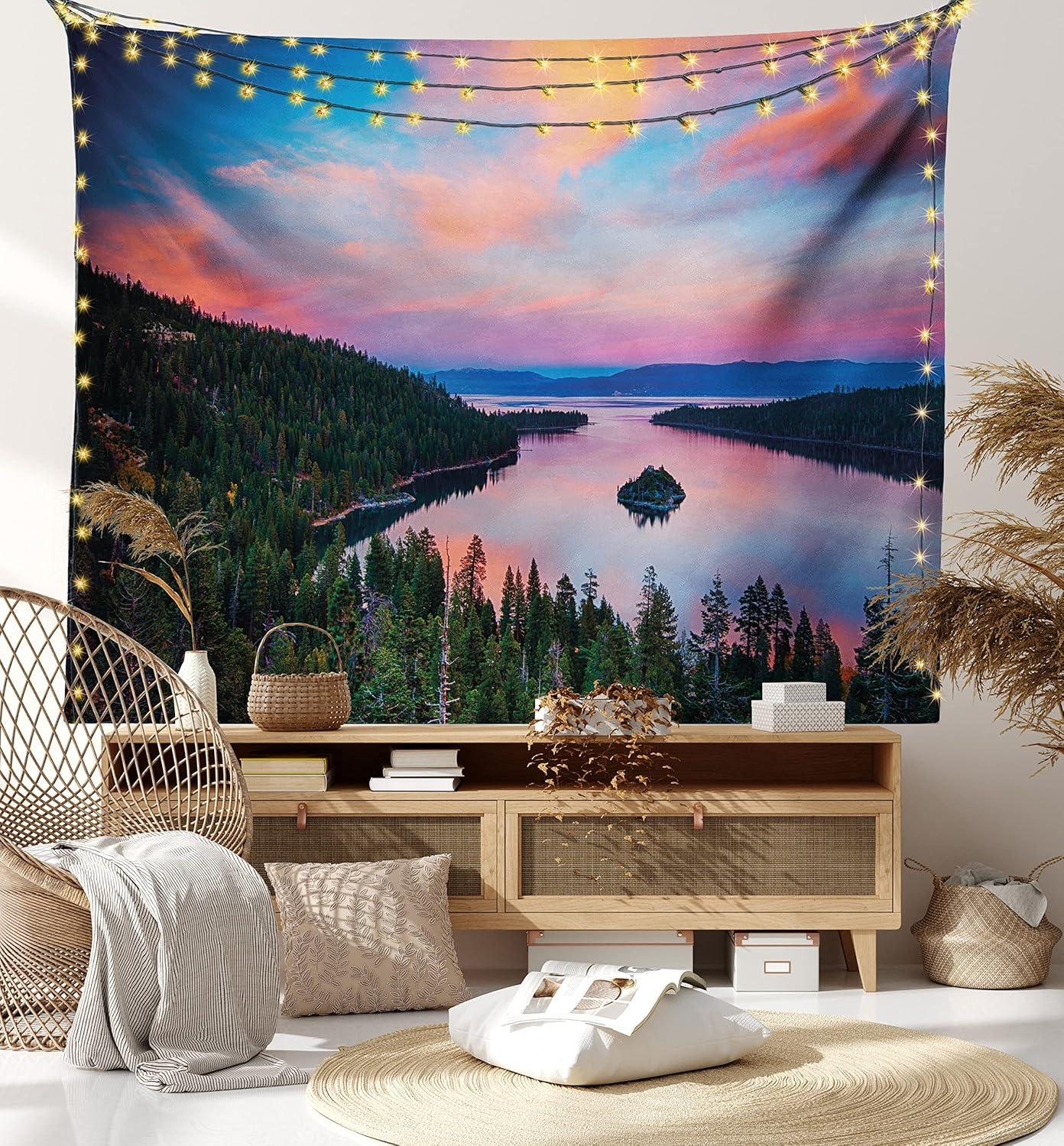 imageAmbesonne Rustic Tapestry Close Line of Poppy Petals Field Meadow Summer Holiday Sun Plant Floral Theme Wide Wall Hanging for Bedroom Living Room Dorm 60quot X 40quot Orange BrownPink Green