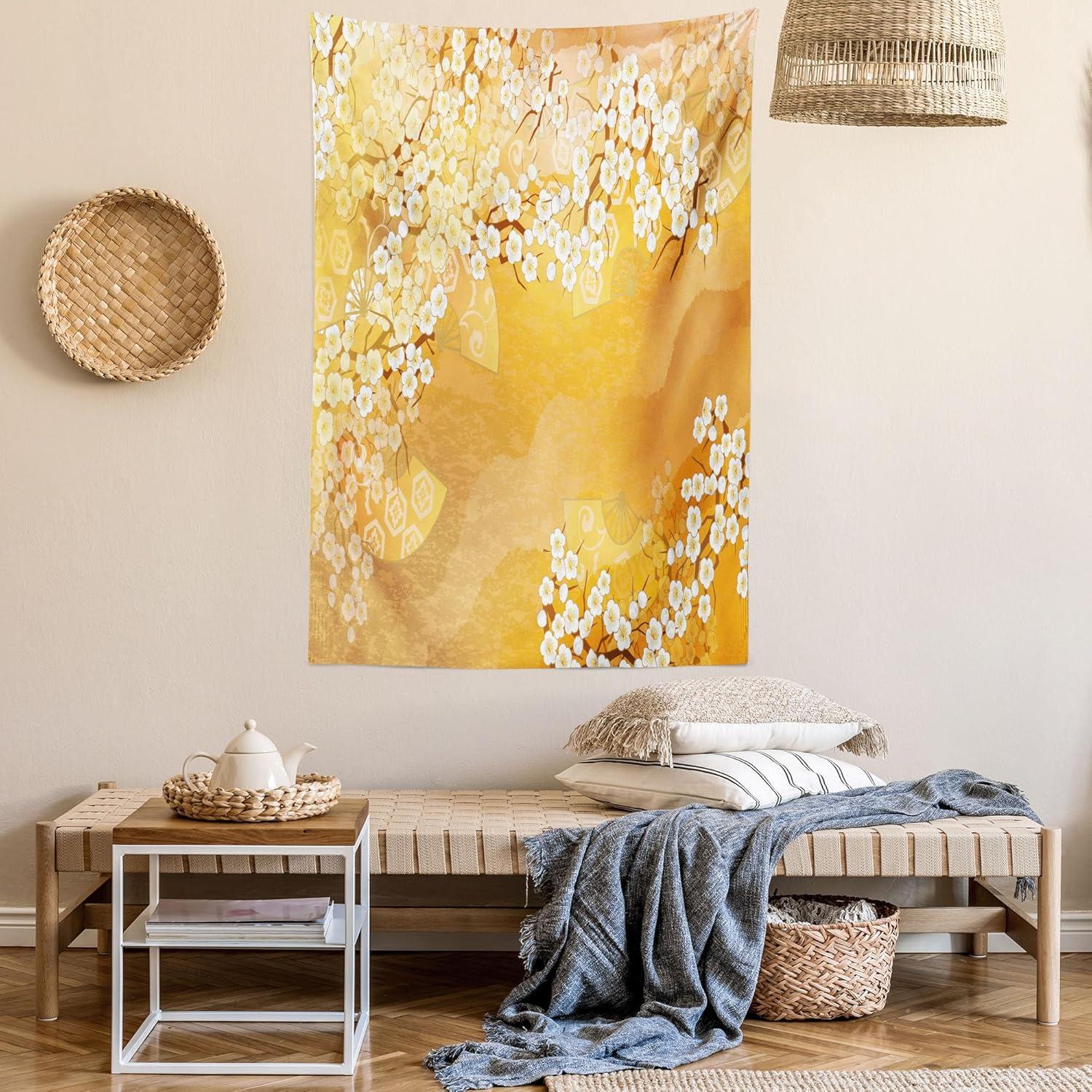 imageAmbesonne Rustic Tapestry Close Line of Poppy Petals Field Meadow Summer Holiday Sun Plant Floral Theme Wide Wall Hanging for Bedroom Living Room Dorm 60quot X 40quot Orange BrownMarigold and Cream