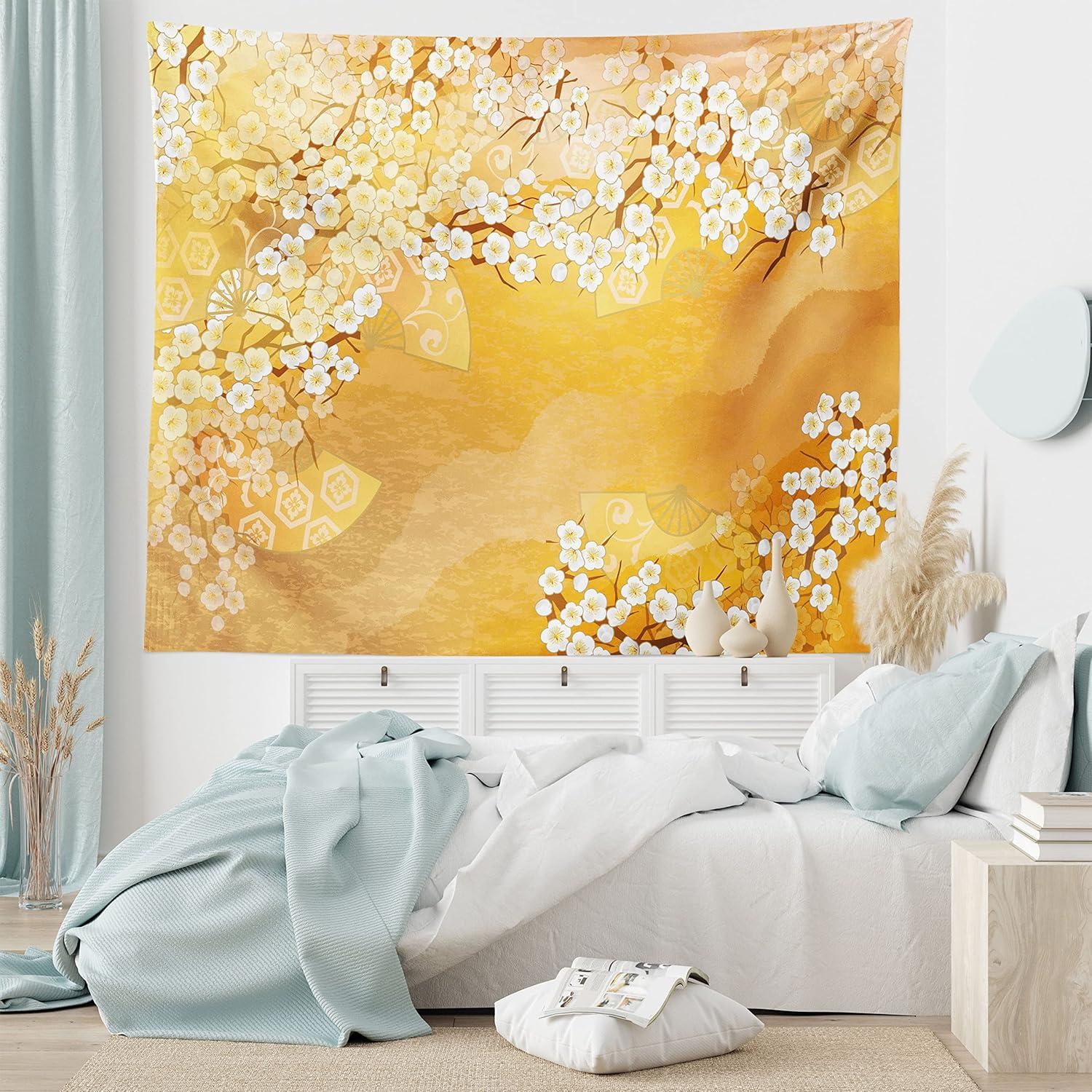 imageAmbesonne Rustic Tapestry Close Line of Poppy Petals Field Meadow Summer Holiday Sun Plant Floral Theme Wide Wall Hanging for Bedroom Living Room Dorm 60quot X 40quot Orange BrownMarigold and Cream