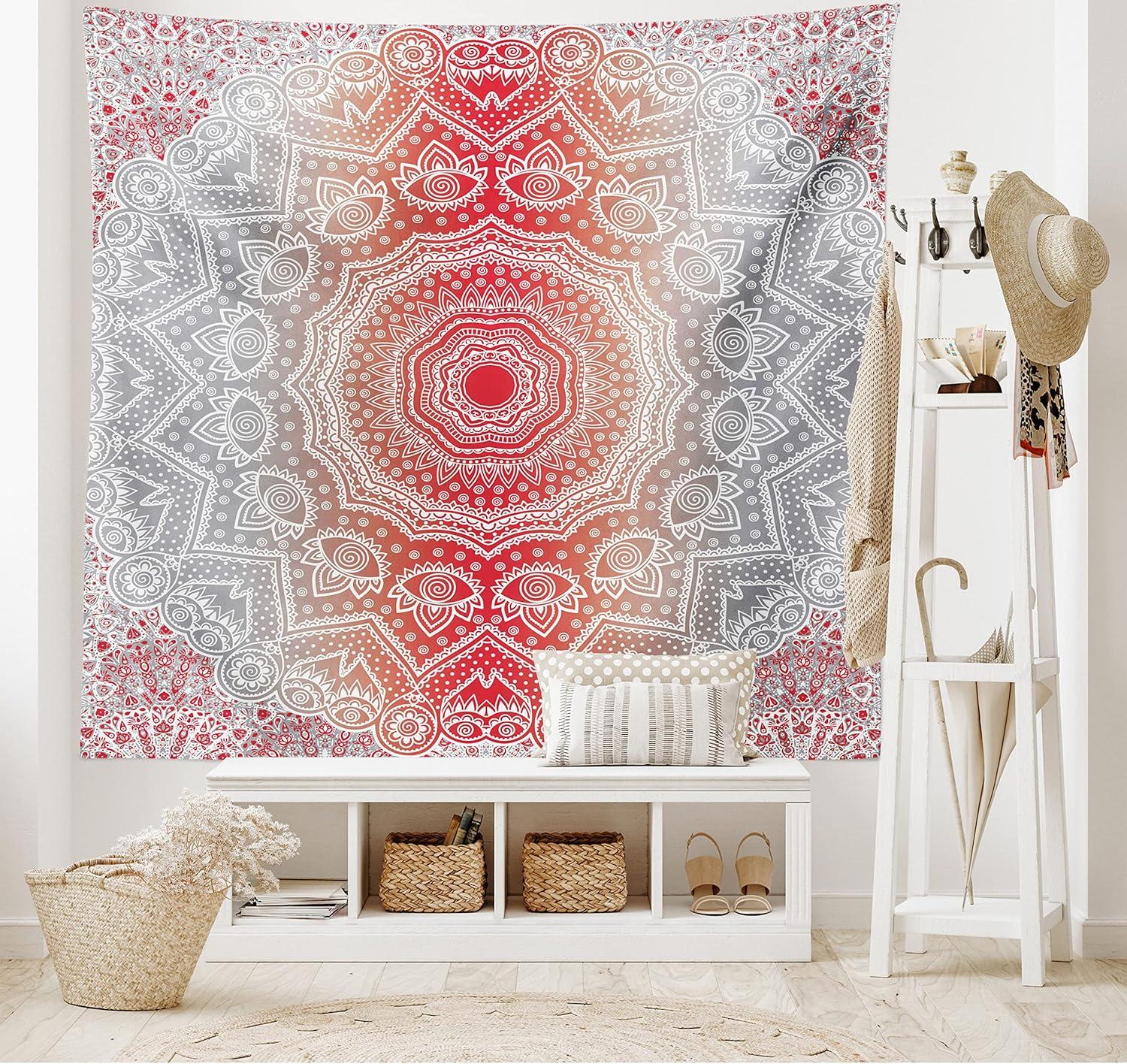 imageAmbesonne Rustic Tapestry Close Line of Poppy Petals Field Meadow Summer Holiday Sun Plant Floral Theme Wide Wall Hanging for Bedroom Living Room Dorm 60quot X 40quot Orange BrownGrey Red