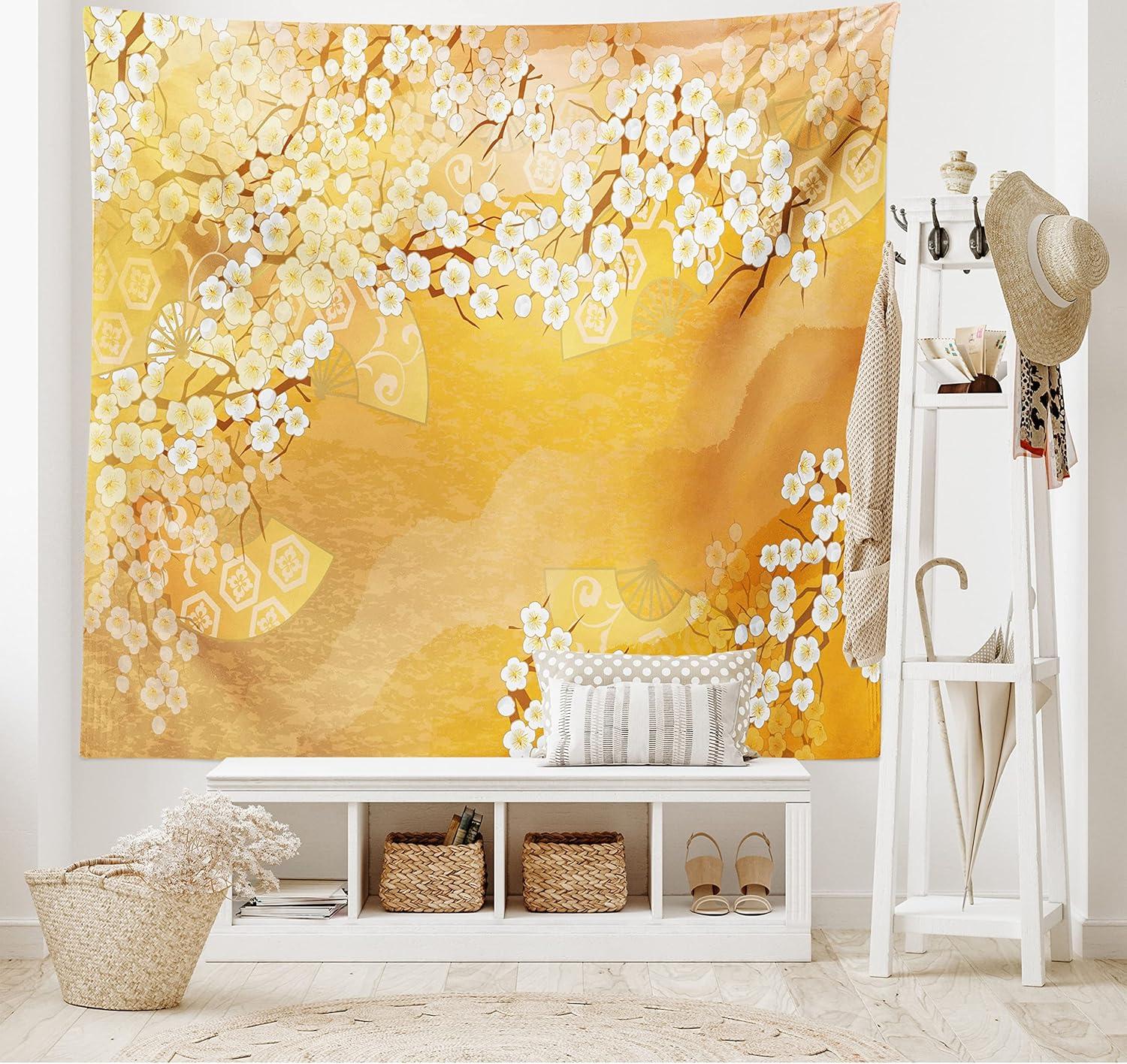 imageAmbesonne Rustic Tapestry Close Line of Poppy Petals Field Meadow Summer Holiday Sun Plant Floral Theme Wide Wall Hanging for Bedroom Living Room Dorm 60quot X 40quot Orange BrownMarigold Cream