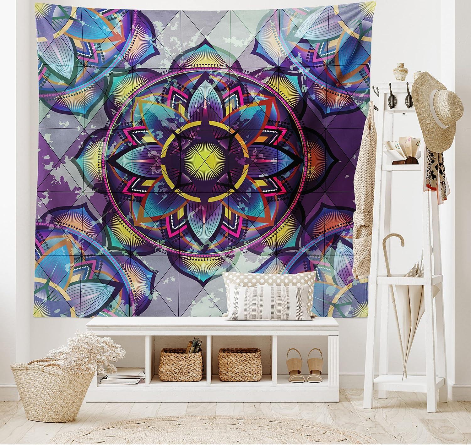 imageAmbesonne Rustic Tapestry Close Line of Poppy Petals Field Meadow Summer Holiday Sun Plant Floral Theme Wide Wall Hanging for Bedroom Living Room Dorm 60quot X 40quot Orange BrownLilac Blue