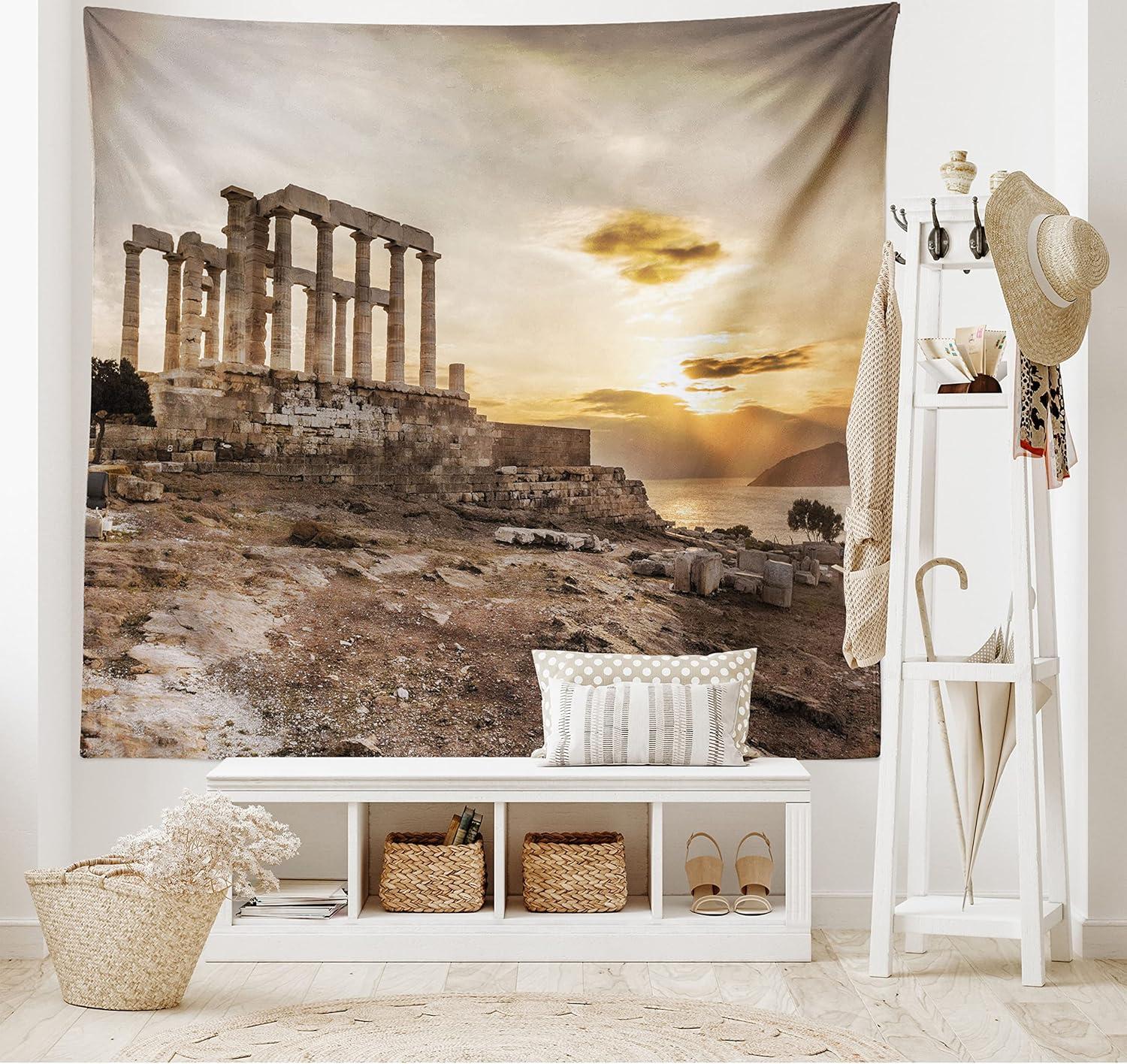 imageAmbesonne Rustic Tapestry Close Line of Poppy Petals Field Meadow Summer Holiday Sun Plant Floral Theme Wide Wall Hanging for Bedroom Living Room Dorm 60quot X 40quot Orange BrownBeige Taupe