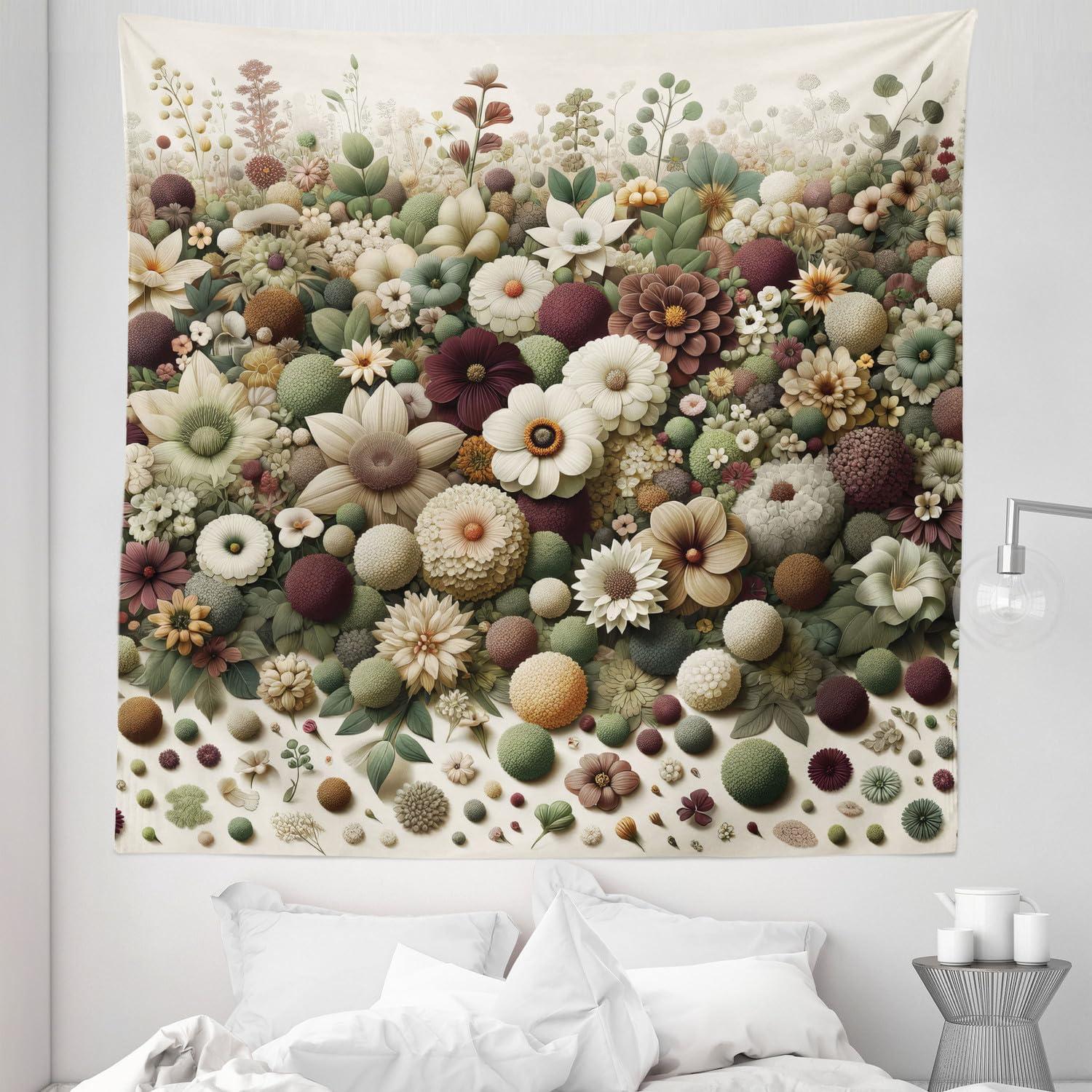 imageAmbesonne Rustic Tapestry Close Line of Poppy Petals Field Meadow Summer Holiday Sun Plant Floral Theme Wide Wall Hanging for Bedroom Living Room Dorm 60quot X 40quot Orange BrownPale Green Dried Rose