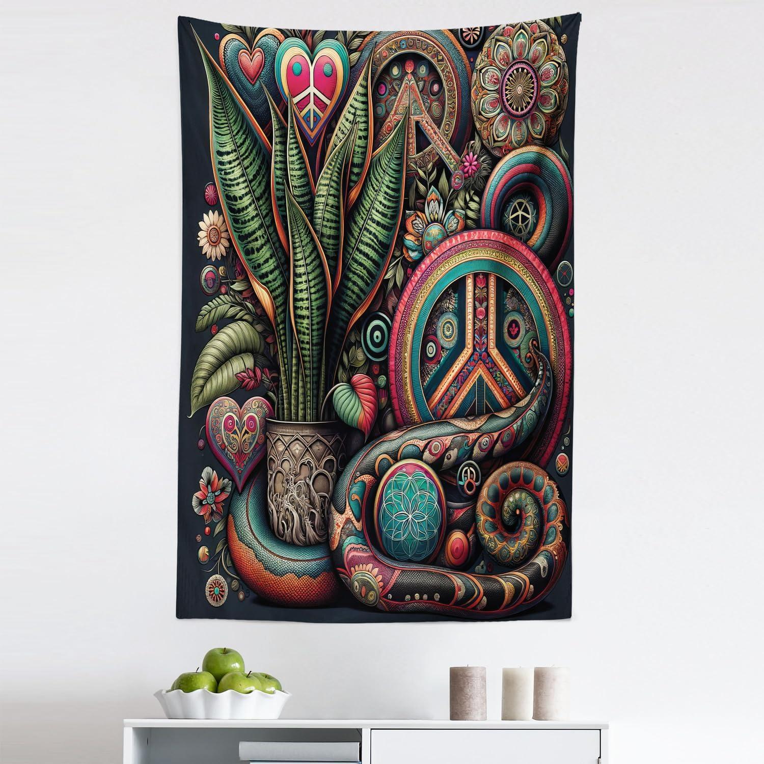 imageAmbesonne Rustic Tapestry Close Line of Poppy Petals Field Meadow Summer Holiday Sun Plant Floral Theme Wide Wall Hanging for Bedroom Living Room Dorm 60quot X 40quot Orange BrownFern Green Teal Dark Pink
