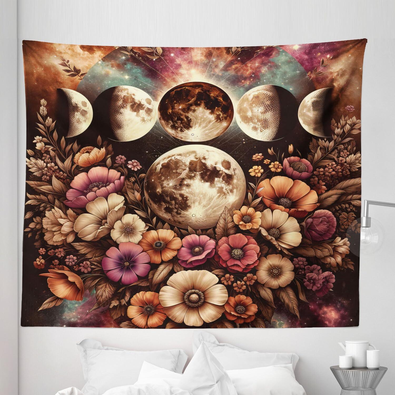 imageAmbesonne Rustic Tapestry Close Line of Poppy Petals Field Meadow Summer Holiday Sun Plant Floral Theme Wide Wall Hanging for Bedroom Living Room Dorm 60quot X 40quot Orange BrownPale Mustard Dried Rose