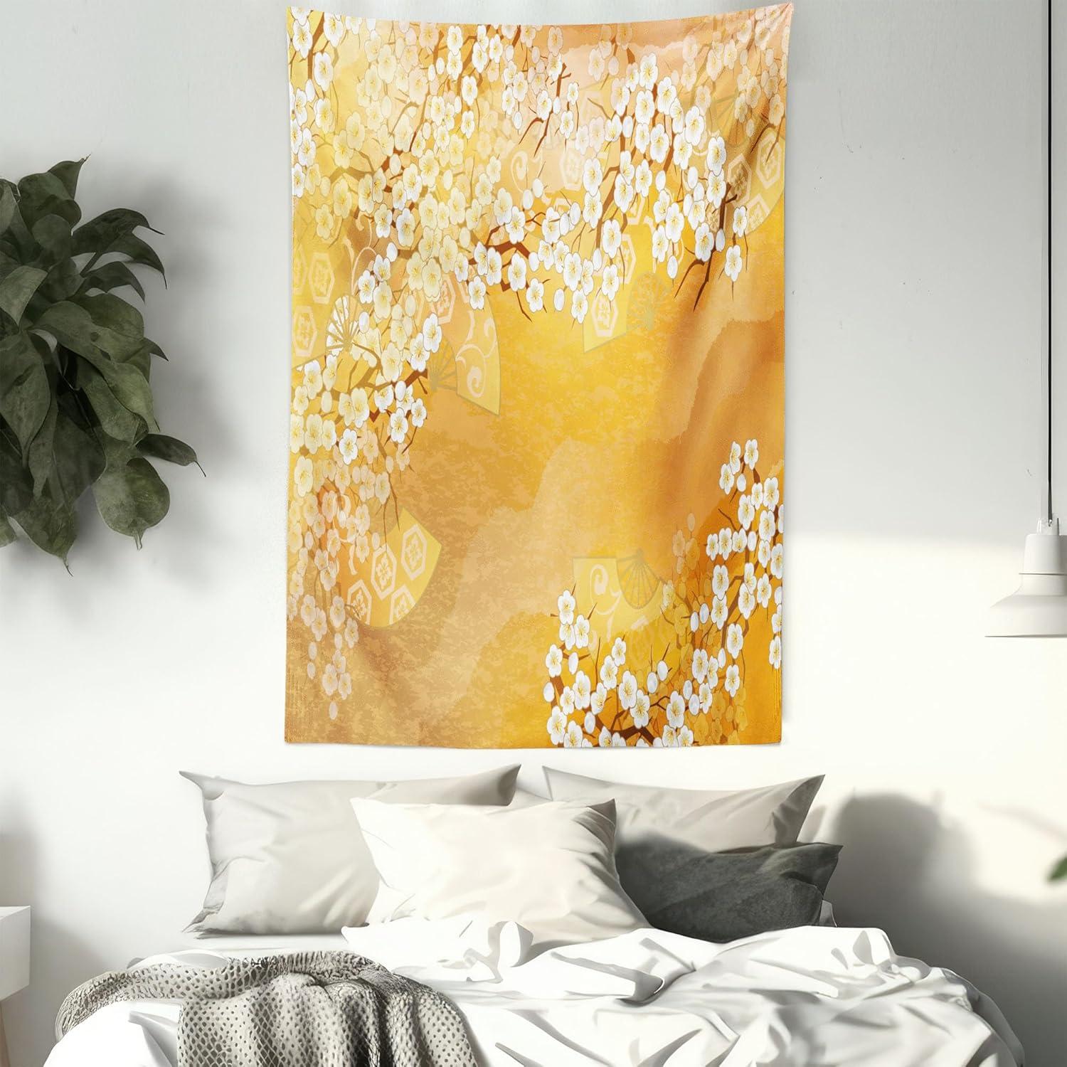 imageAmbesonne Rustic Tapestry Close Line of Poppy Petals Field Meadow Summer Holiday Sun Plant Floral Theme Wide Wall Hanging for Bedroom Living Room Dorm 60quot X 40quot Orange BrownMarigold and Cream