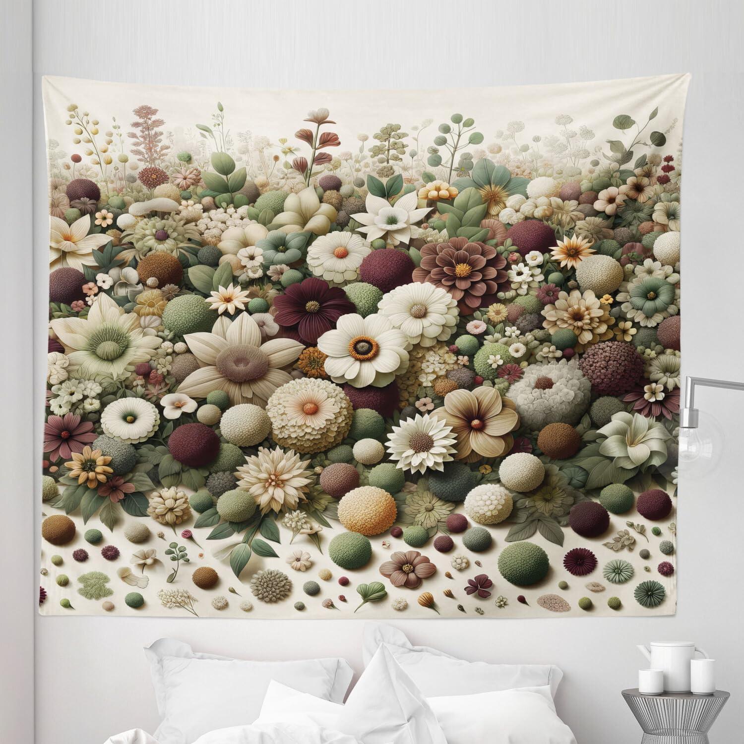 imageAmbesonne Rustic Tapestry Close Line of Poppy Petals Field Meadow Summer Holiday Sun Plant Floral Theme Wide Wall Hanging for Bedroom Living Room Dorm 60quot X 40quot Orange BrownPale Green Dried Rose