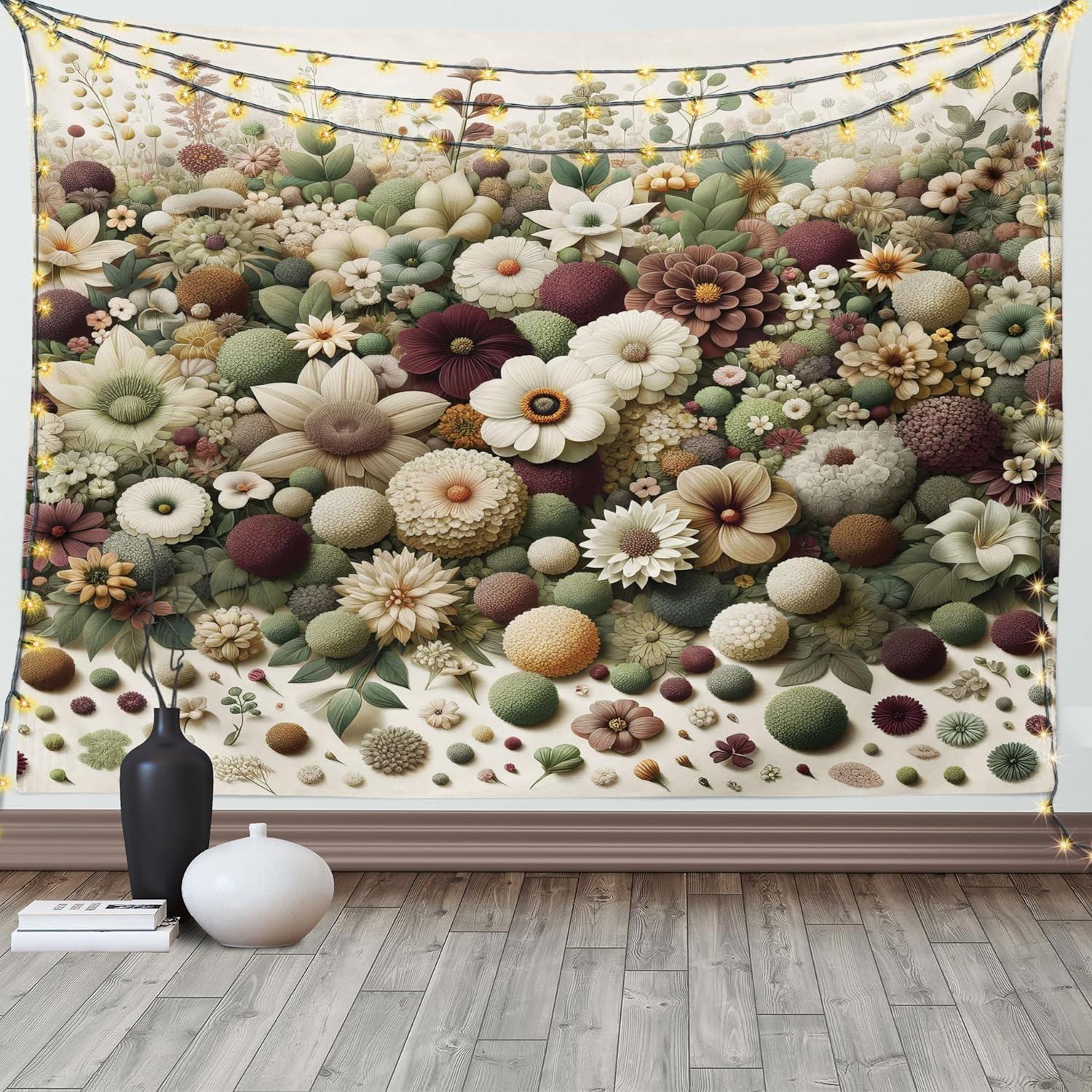 imageAmbesonne Rustic Tapestry Close Line of Poppy Petals Field Meadow Summer Holiday Sun Plant Floral Theme Wide Wall Hanging for Bedroom Living Room Dorm 60quot X 40quot Orange BrownPale Green Dried Rose