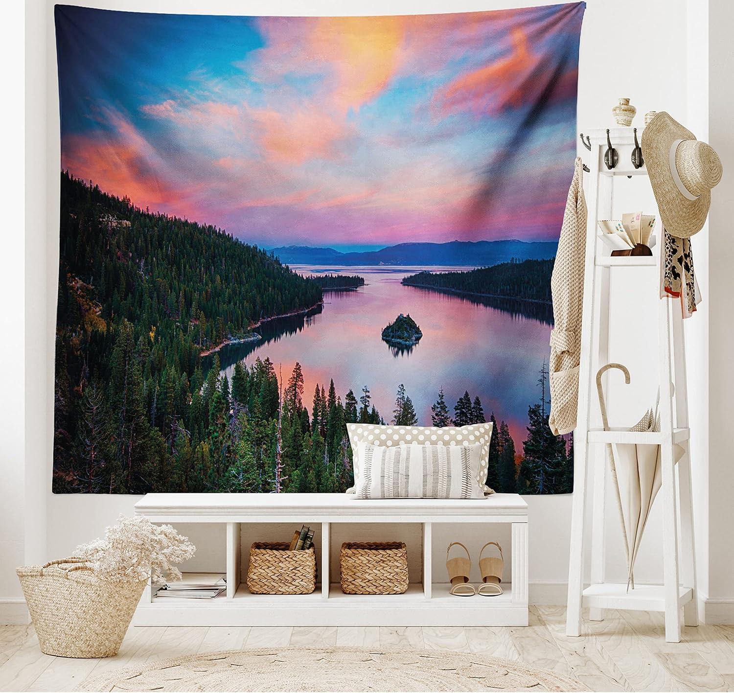 imageAmbesonne Rustic Tapestry Close Line of Poppy Petals Field Meadow Summer Holiday Sun Plant Floral Theme Wide Wall Hanging for Bedroom Living Room Dorm 60quot X 40quot Orange BrownPink Green