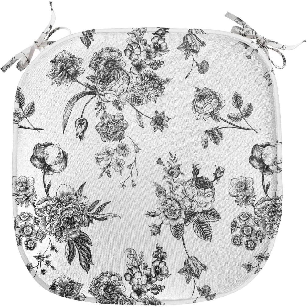 imageAmbesonne Black and White Chair Seating Cushion Set of 4 Vintage Floral Pattern Victorian Classic Royal Inspired New Modern Art AntiSlip Seat Padding for Kitchen ampamp Patio 16quotx16quot White and BlackWhite and Black