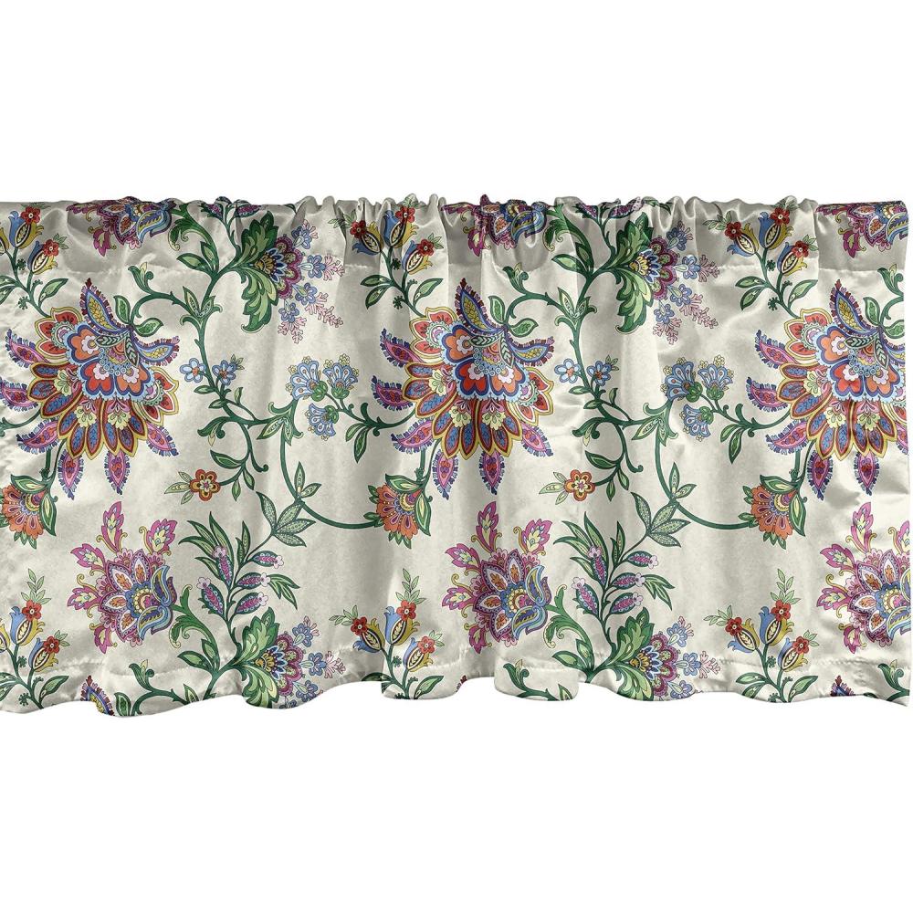 imageAmbesonne Bohemian Window Valance Retro Colorful Flowers Pattern Exquisite Blooms Boho Vintage Floral Art Curtain Valance for Kitchen Bedroom Decor with Rod Pocket 54quot X 18quot Ivory Multicolor