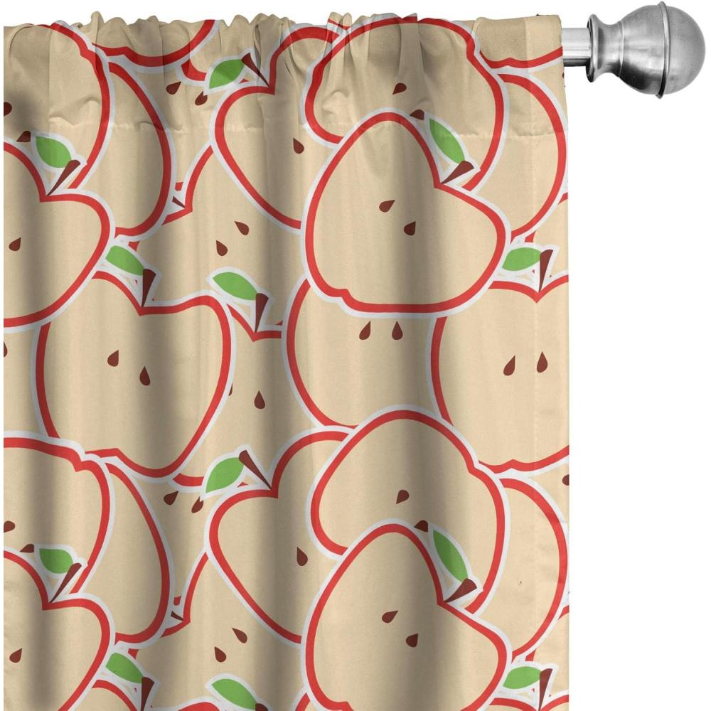 imageAmbesonne Boho Curtains Simplistic Ethnic Look Botanical Ornaments as Stripes Neutral Tones Window Treatments 2 Panel Set for Living Room Bedroom Pair of 28quot x 84quot Pale Khaki and Laurel GreenApple Green Beige and Red