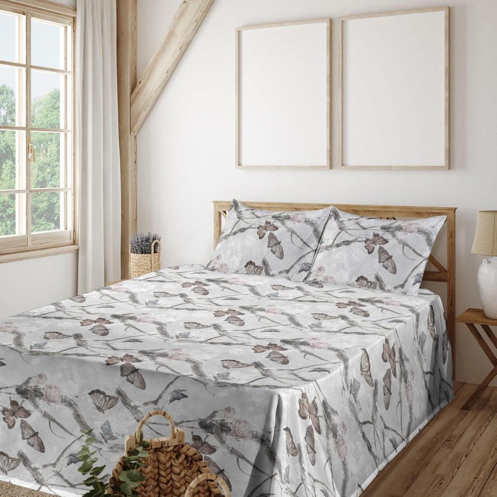 imageAmbesonne Butterflies Sheet Set Watercolor Design Branches Spring Life on Neutral Colored Backdrop Fitted and Flat Sheet with Pillowcases Bedding Accent 4 Piece Set Queen Pale Grey Sepia BlushPale Grey Sepia Blush
