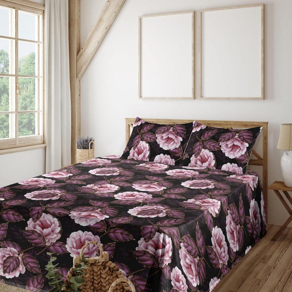 imageAmbesonne Butterflies Sheet Set Watercolor Design Branches Spring Life on Neutral Colored Backdrop Fitted and Flat Sheet with Pillowcases Bedding Accent 4 Piece Set Queen Pale Grey Sepia BlushDark Purple Blush and Plum