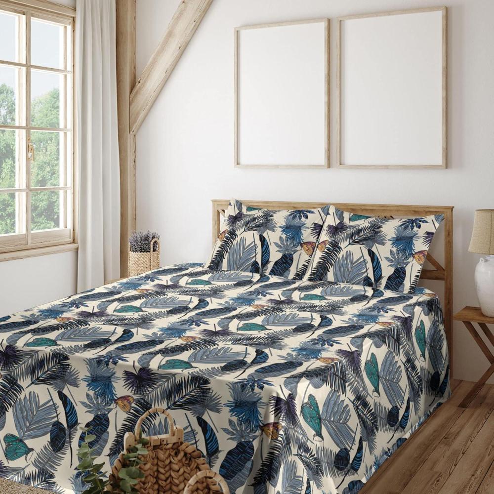 imageAmbesonne Butterflies Sheet Set Watercolor Design Branches Spring Life on Neutral Colored Backdrop Fitted and Flat Sheet with Pillowcases Bedding Accent 4 Piece Set Queen Pale Grey Sepia BlushChampagne and Dark Sky Blue