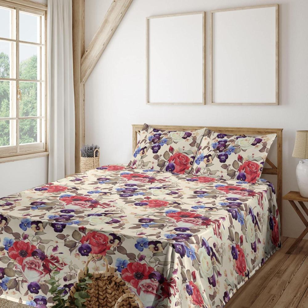 imageAmbesonne Butterflies Sheet Set Watercolor Design Branches Spring Life on Neutral Colored Backdrop Fitted and Flat Sheet with Pillowcases Bedding Accent 4 Piece Set Queen Pale Grey Sepia BlushDark Coral and Champagne