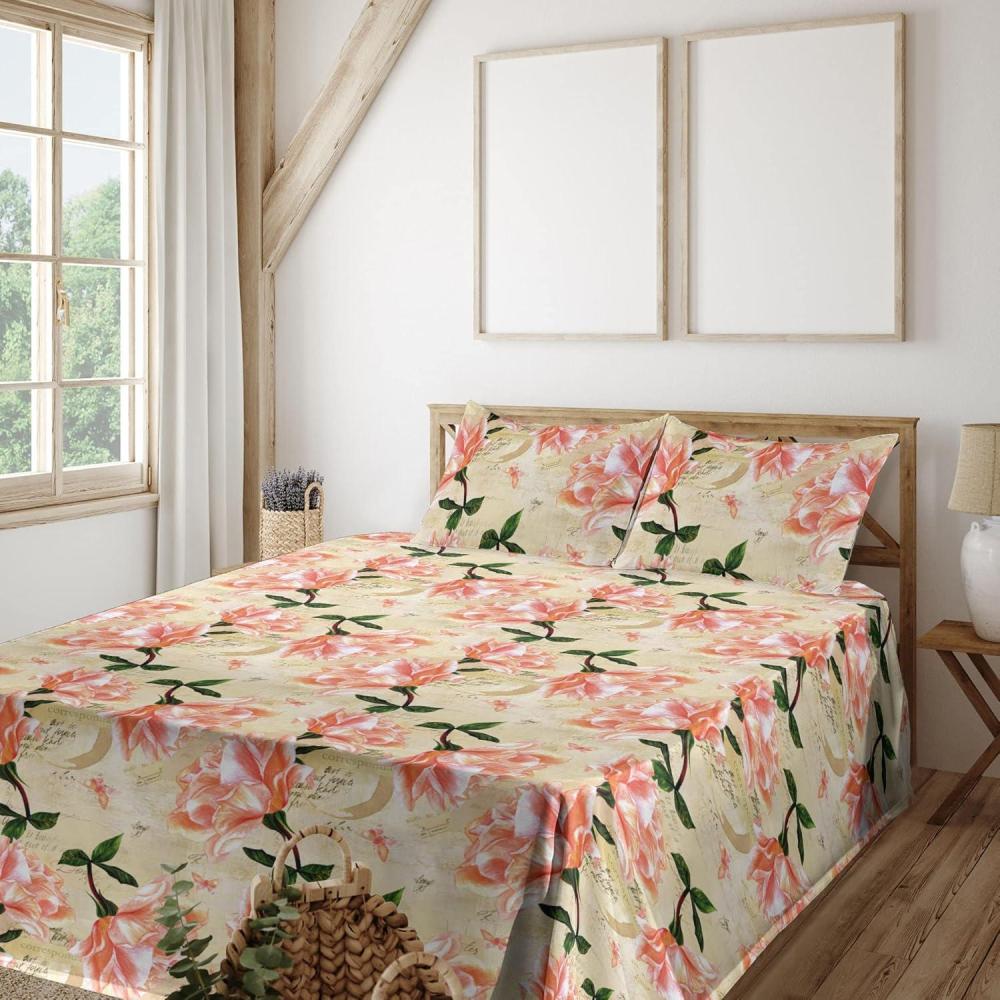 imageAmbesonne Butterflies Sheet Set Watercolor Design Branches Spring Life on Neutral Colored Backdrop Fitted and Flat Sheet with Pillowcases Bedding Accent 4 Piece Set Queen Pale Grey Sepia BlushBeige Coral and Green